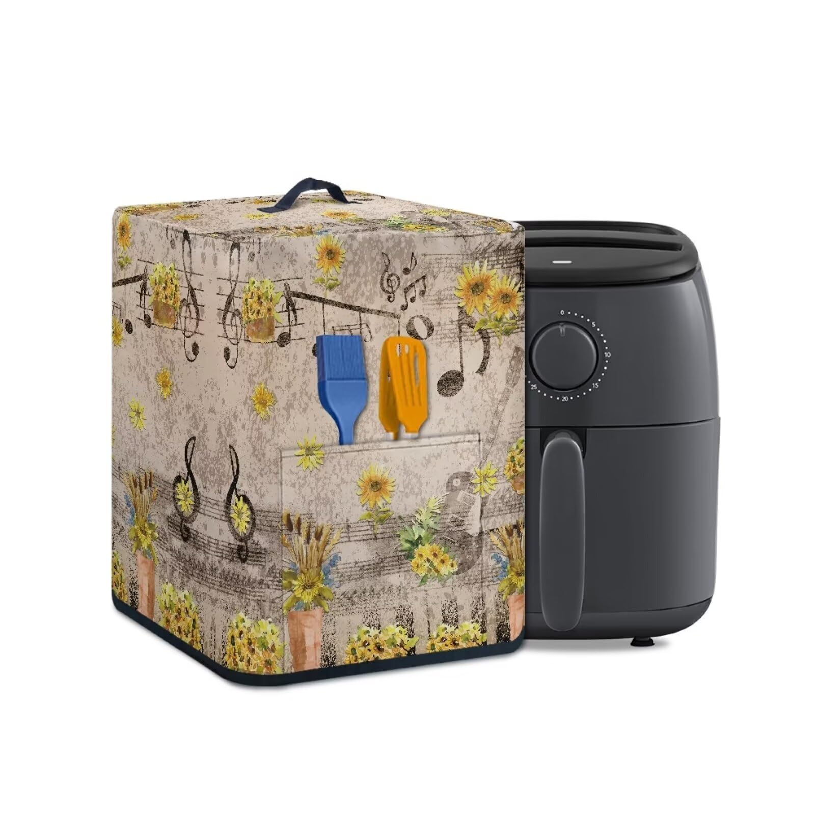TODIYADDU Vintage Sunflower Air Fryer Cover with Top Handle Music Guitar Pressure Cooker Cover Compatible with Most Kitchen Appliances Dustproof Air Fryer Cover Protector for Women Nice Gifts