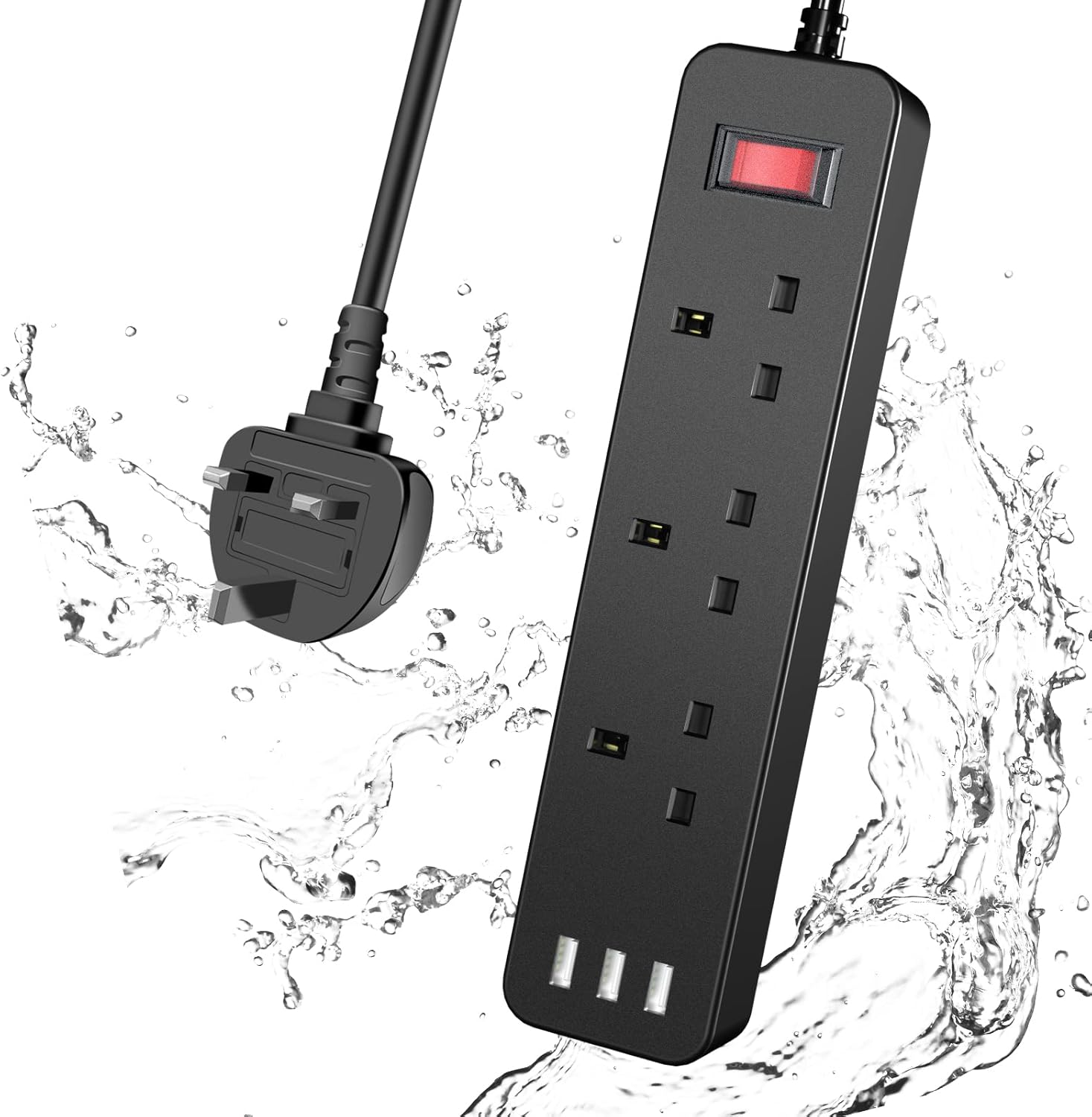 Outdoor Extension Lead with USB Slots, Waterproof Power Strip with 3