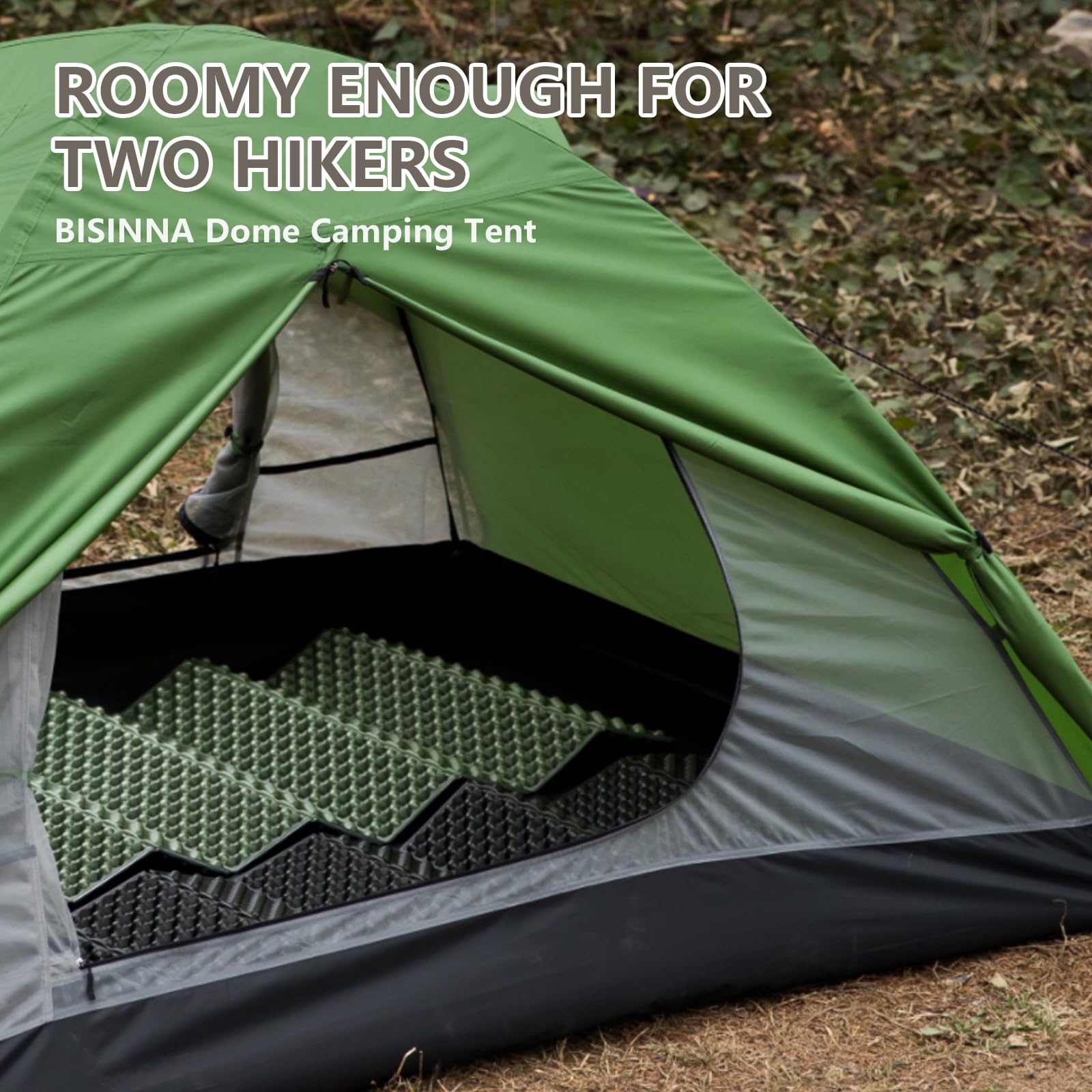 BISINNA Tienda de Campaña Cúpula 2 Personas 3-4 Estaciones | Impermeable y Resistente al Viento | Ultraligera y Compacta para Camping, Senderismo, Festivales
