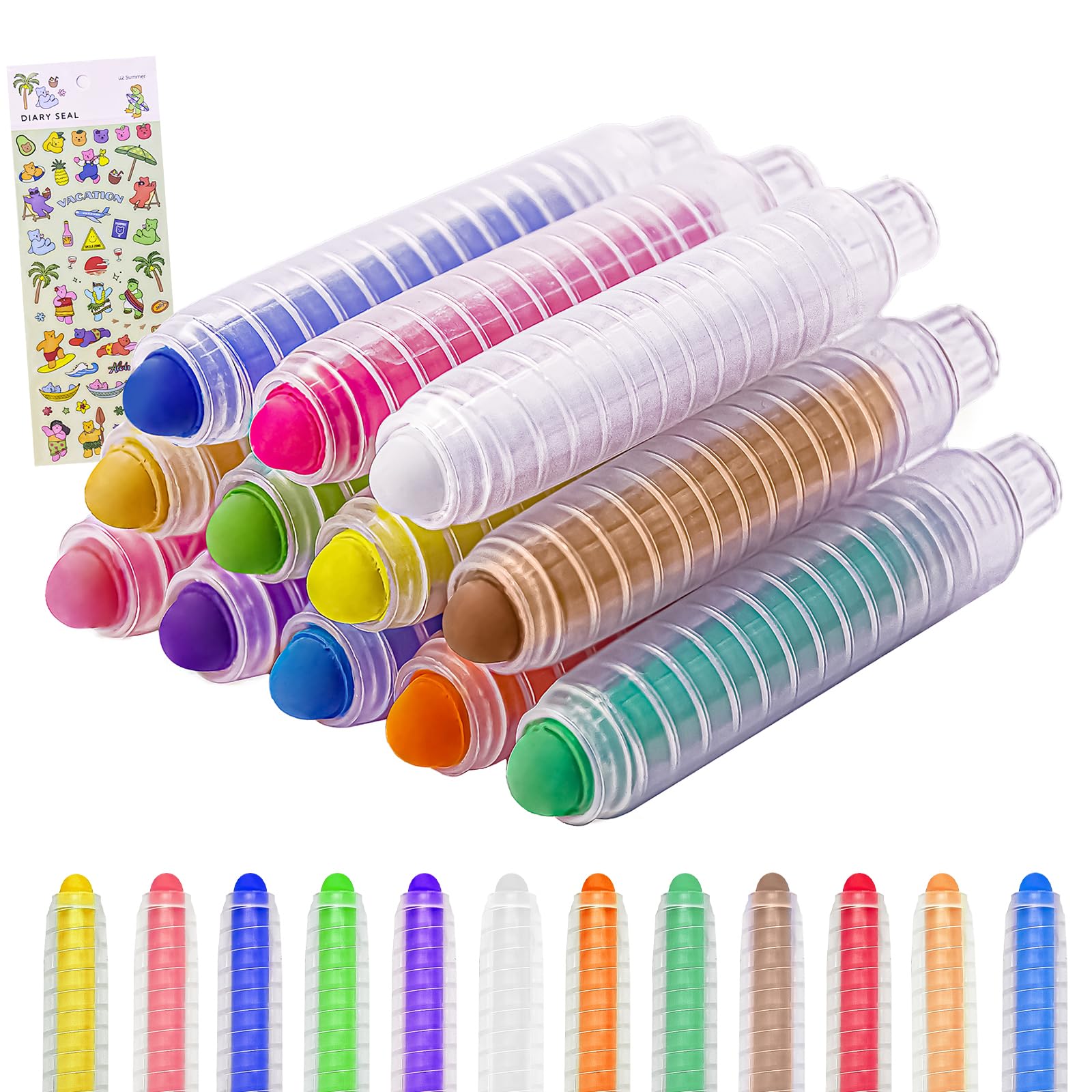 Dustless Chalk for Kids, Colored Sidewalk Chalk With Holder,12 Pcs Sidewalk Chalk With Holder with Stickers, Washable Kids Children Chalks Drawing Writing for Outdoor Home,Blackboard