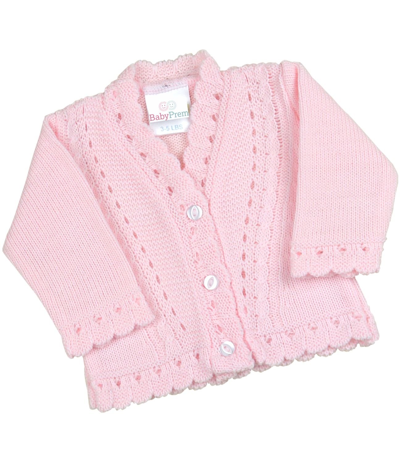 BabyPrem Premature Baby Cardigan Jacket Boy Girl Buttons V-Neck Long Sleeve Soft Knitted 5-8lb Pink 44-50cm