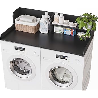CuisinSmart Washer Dryer Countertop with 2-Tier Shelf, Wood Laundry Countertop Over Washer and Dryer with Edge, 54" Width x 27.5" Depth Laundry Hamper Table Top Storage Organization White
