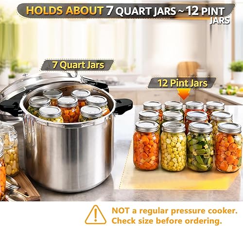 Miniatura 6 de Enlatadora a presión de 24 cuartos con manómetro [14.5 PSI], con suministros para enlatar de 7 piezas, olla a presión grande para enlatar, es un