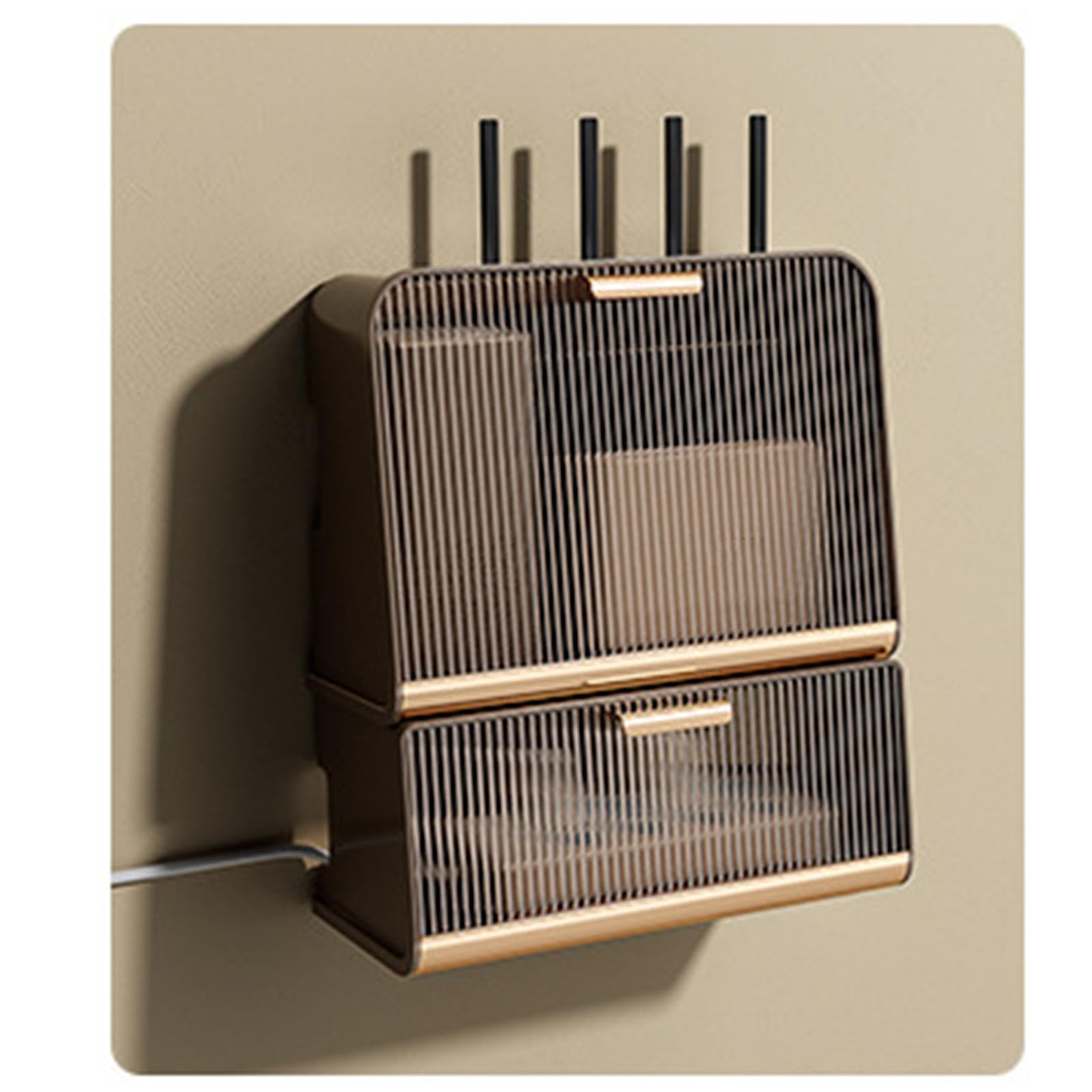 Mumusuki WiFi-Router-Aufbewahrungsbox, Wandbehang Router Verstecken Regal, Set-Top-Box und Kabel Organizer Box für Wand Dekorative, Kaffeefarbe (30x12x22cm)