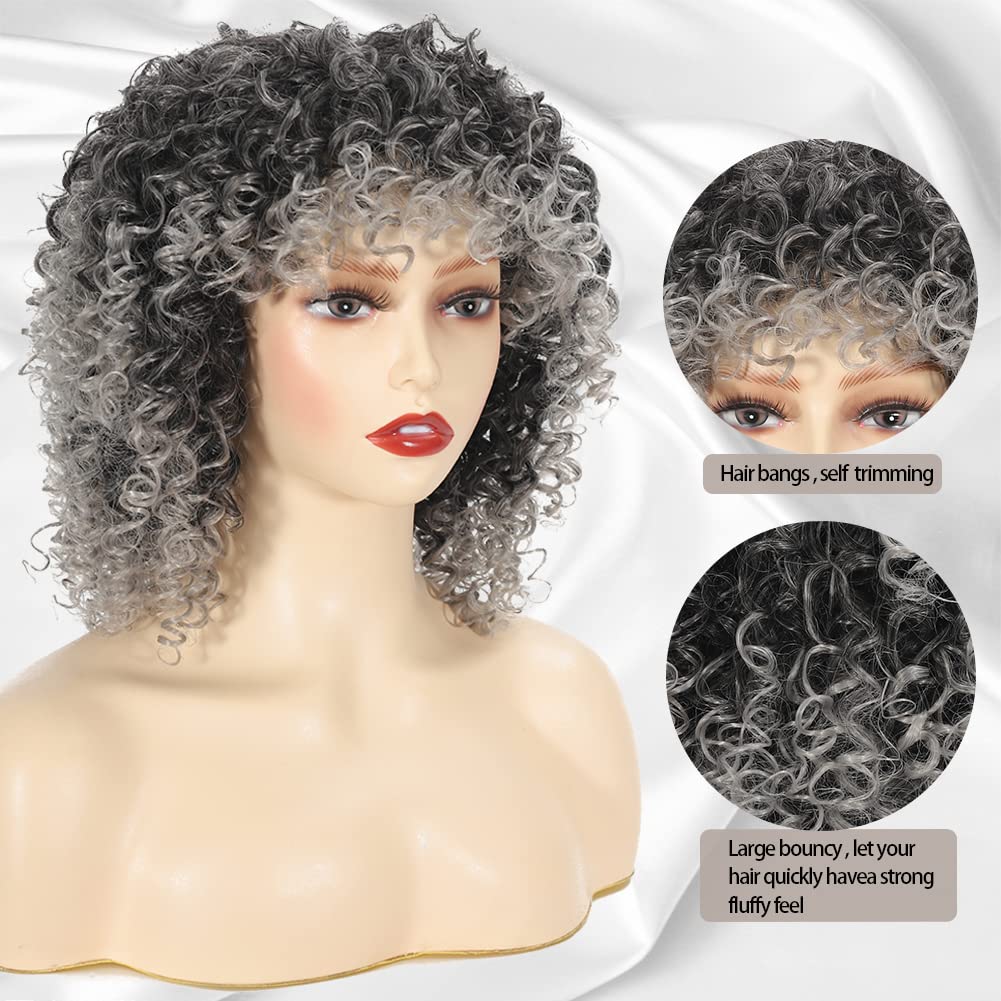 Amazon.com : Daiaces Grey Ombre Curly Wig for Black Women  display picture 3