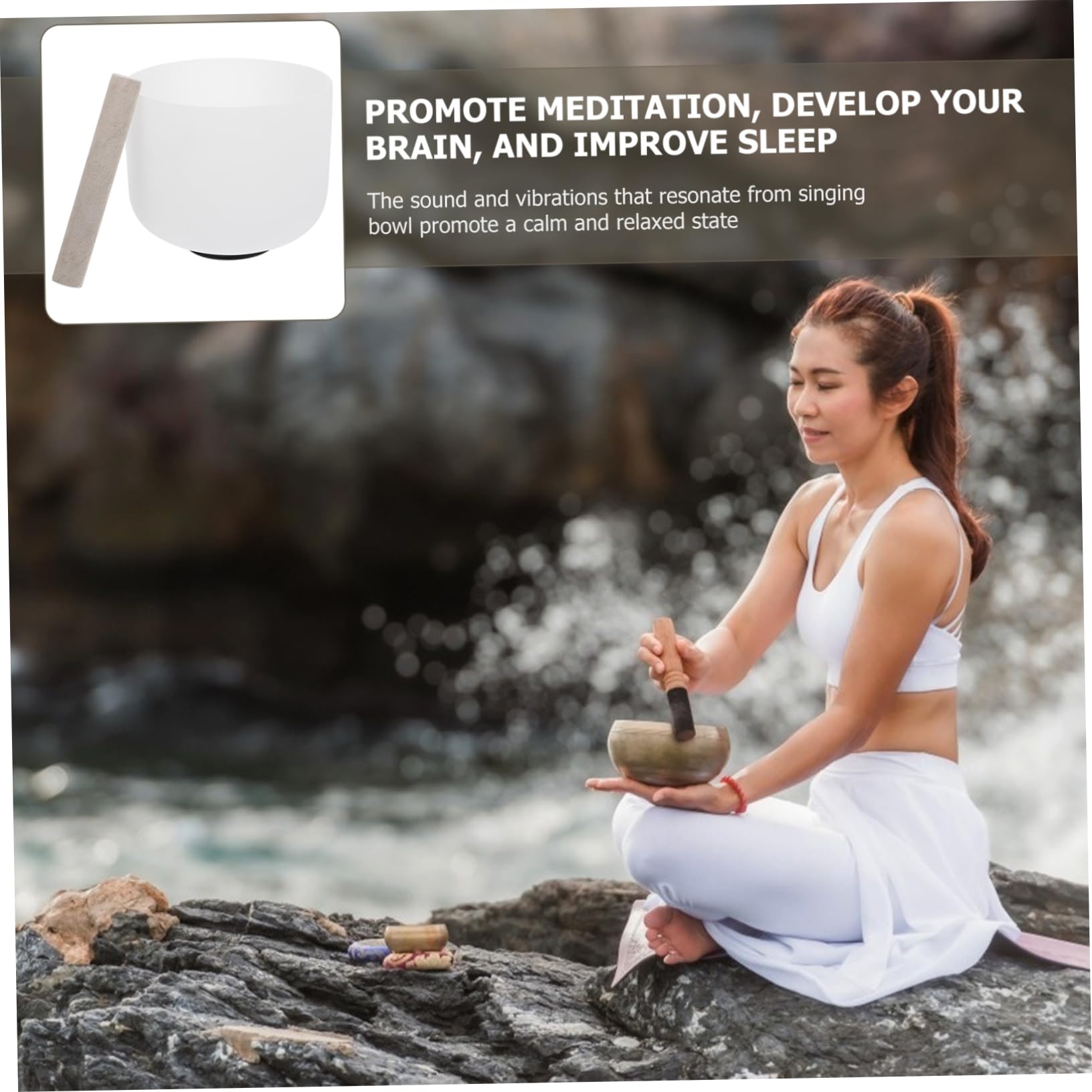 Toyvian Campana Leggera e Portatile 8 Pollici in Quarzo Bianco Tibetana per Meditazione e Yoga Adatta a Sauna e Relax