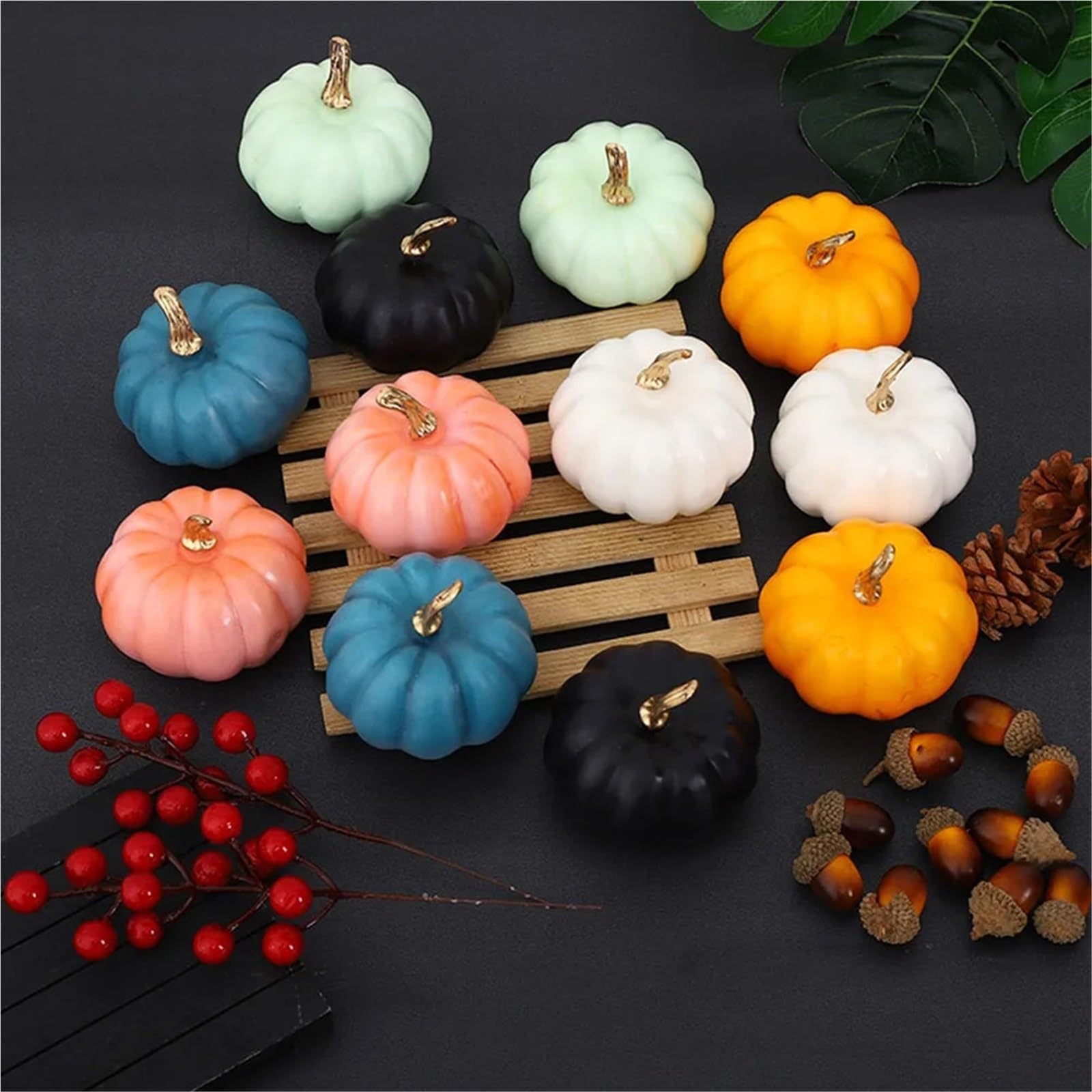 10 pezzi di zucca artificiale autunnale, simulazione for decorazioni da tavola e for la casa Per La Decorazione Della Camera(Blue)