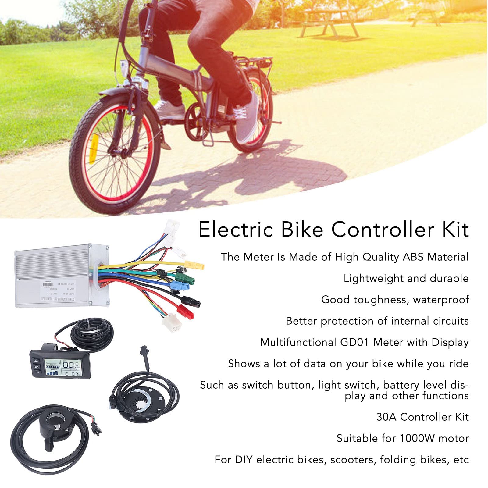Kit Controller Bici elettrica 30A, misuratore LCD GD01 Impermeabile con quadrante acceleratore, Cablaggio sensore di Assistenza alla Potenza, Kit di Modifica Completo per Motore