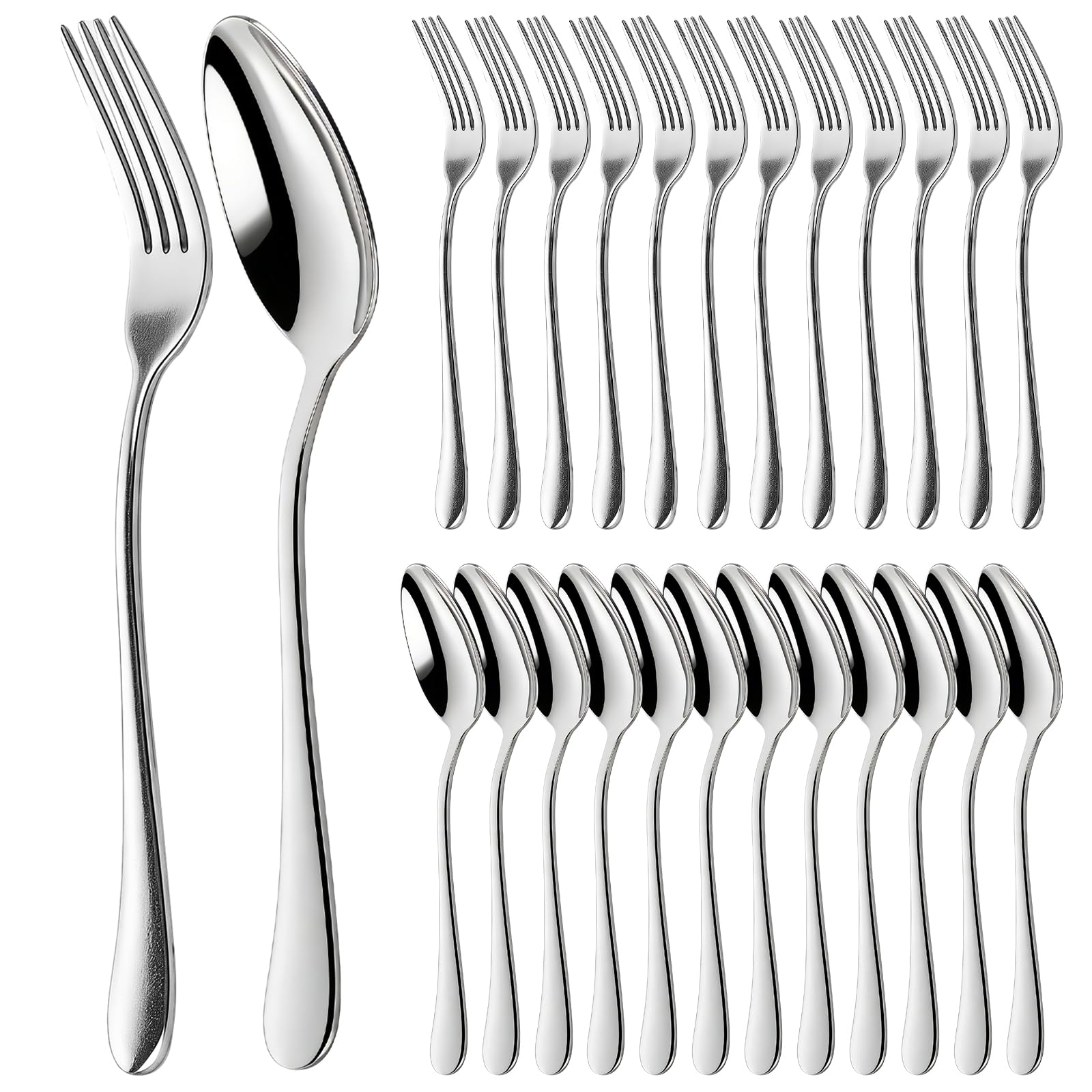 DAJAVE Spoons Forks Set of 48 Piece Stainless Steel Dinner Spoons and Forks Set Desert Fork Spoon Long Fork and Spoon Cutlery for Cake, Tea, Latte, Dinner - Cafe, Home, Hotel, Restaurant