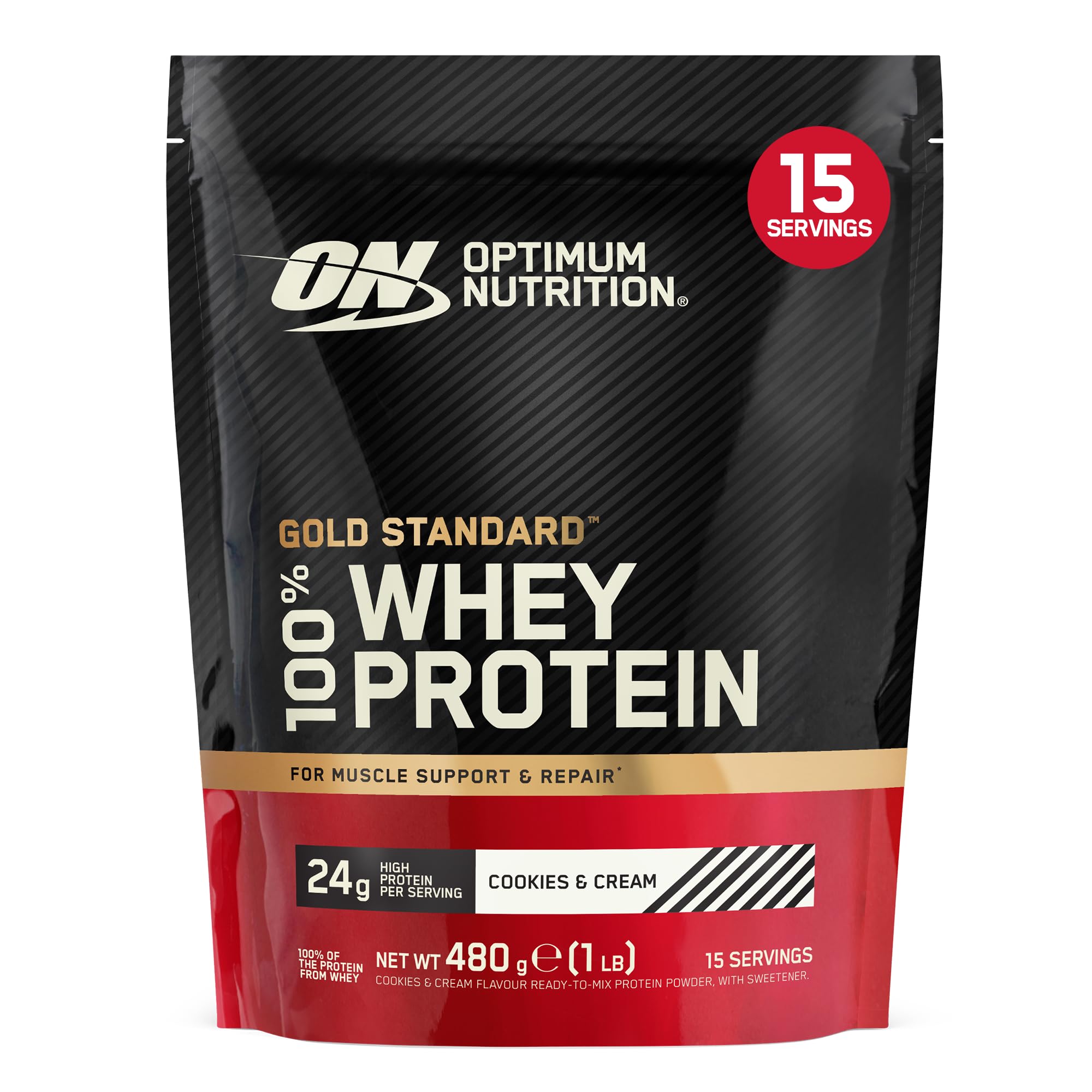 Optimum Nutrition Gold Standard 100% Whey Protein Powder, 480 g