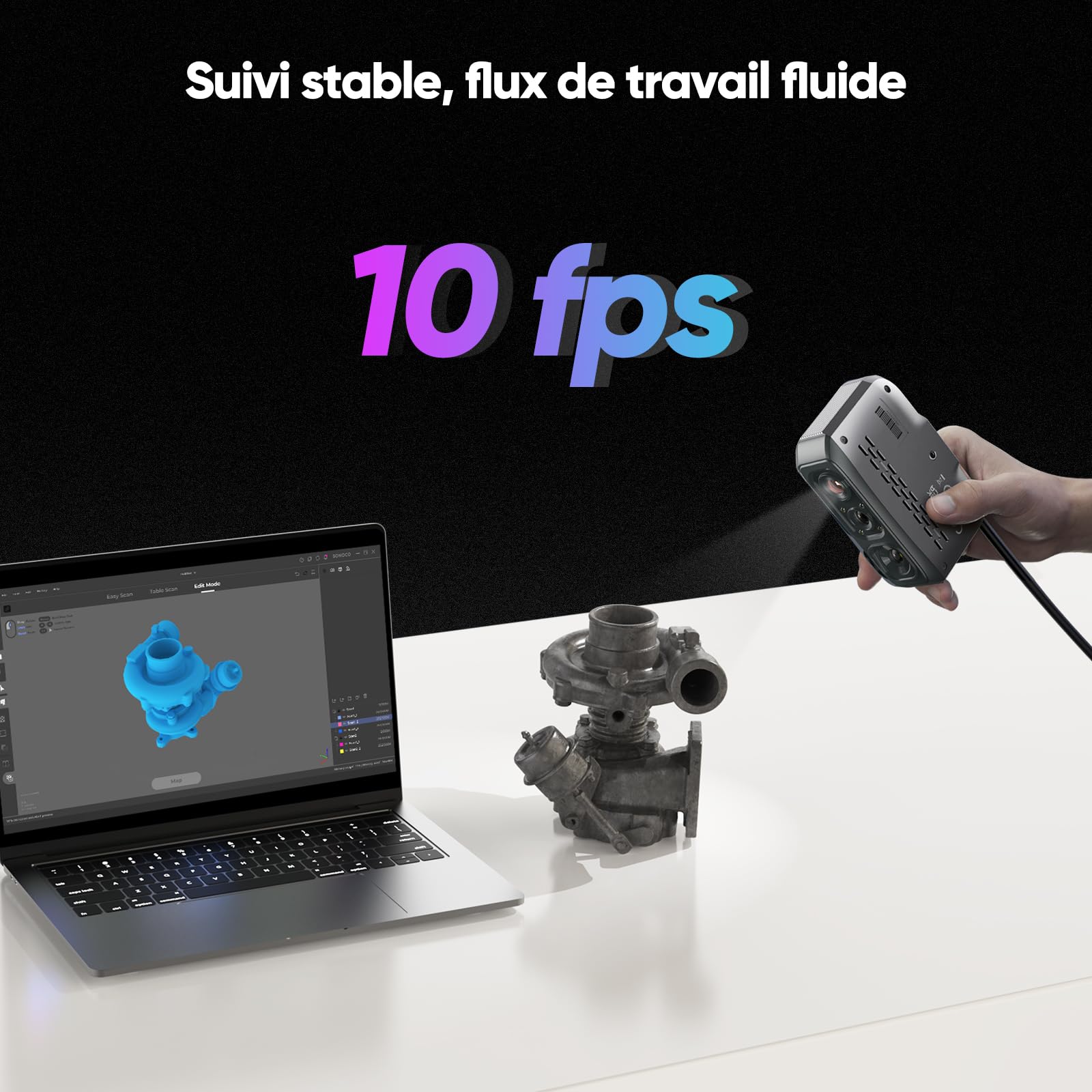 Scanner 3D portable Moose Lite pour imprimante 3D, précision détaillée élevée de 0,05 mm, numérisation haute vitesse à 10 FPS avec lentille anti-vibration, scanner pour modèles 3D - Paquet standard