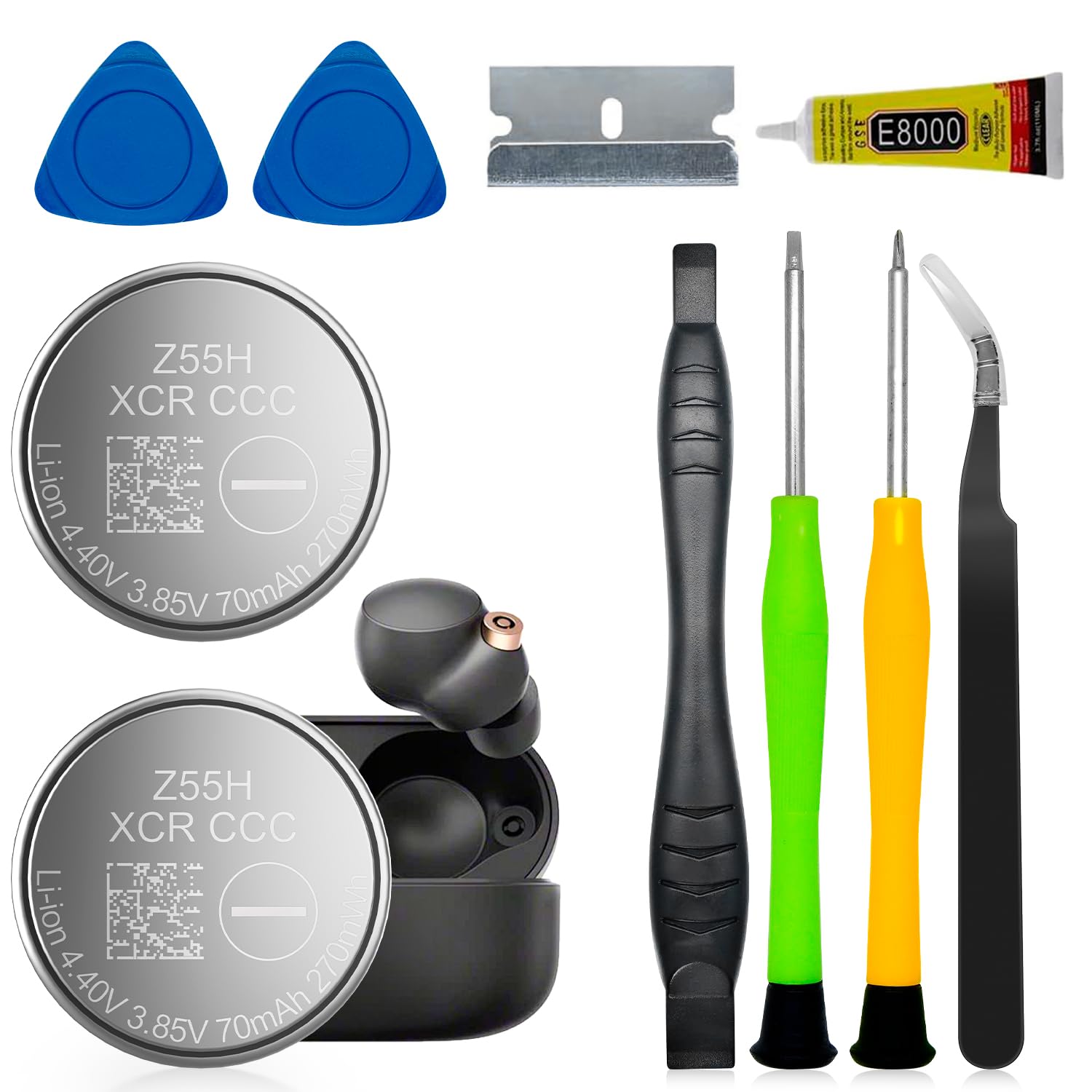 Quzmo Z55H Battery Replacement for Sony Headset WF-1000XM4 Wireless Earbud Headphones with Tools Kit (2 Pcs 3.85V 70mAh)