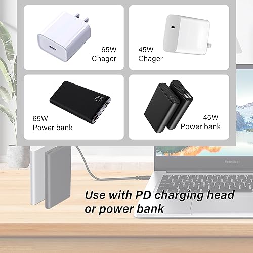 Miniatura 4 de GINTOOYUN Cable de carga de alimentación USB tipo C a CC de 20 V, entrada macho USB-C a CC de 0.217 x 0.098 in, cable de carga, para enrutador,