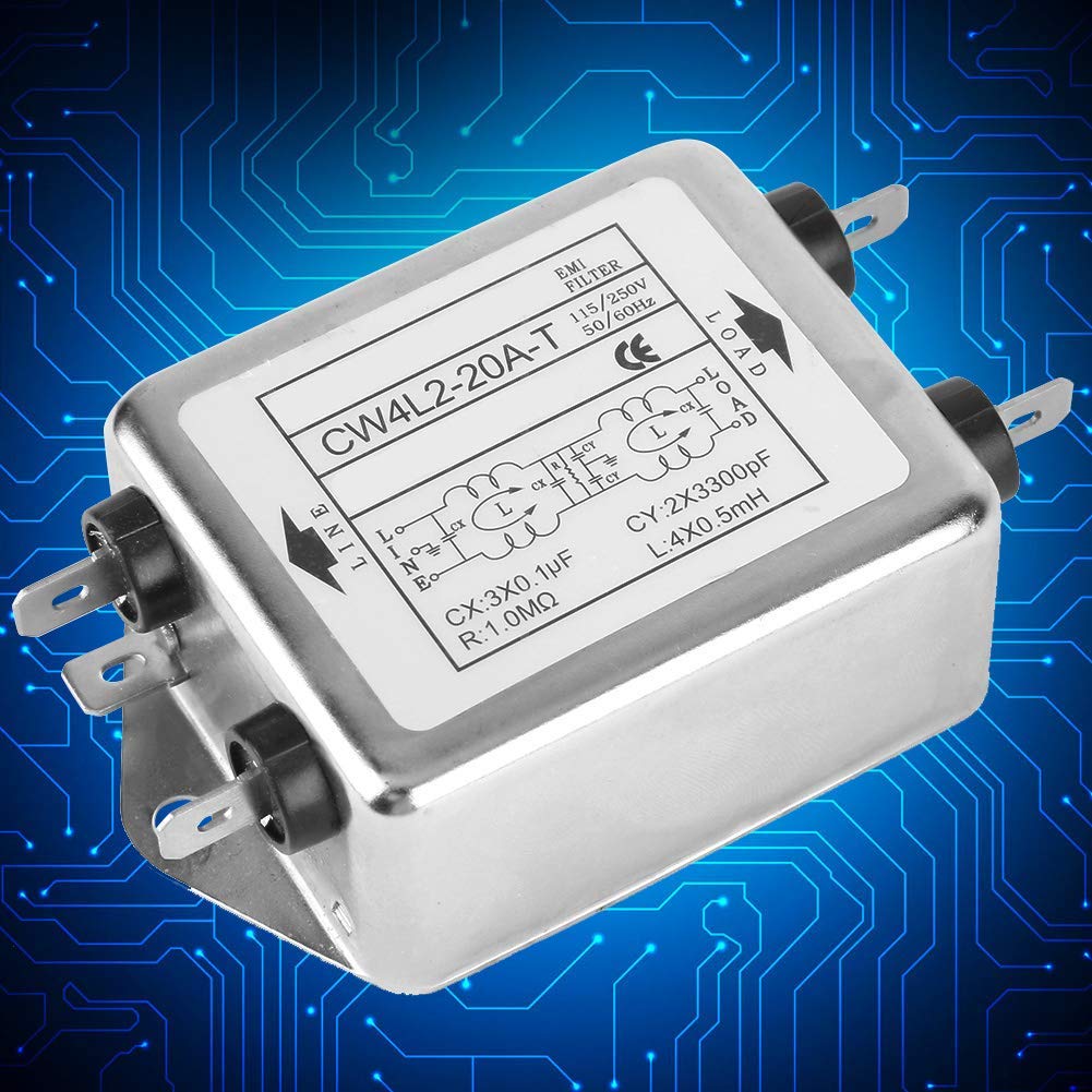 Tyenaza Filtri di Rete Elettrica, 20A Filtro EMI RFI, CW4L2-20A-T Soppressore di Rumore Potenza Filtro EMI Condizionatore di Linea Terminale Monofase 115V/250V 20A 50/60Hz
