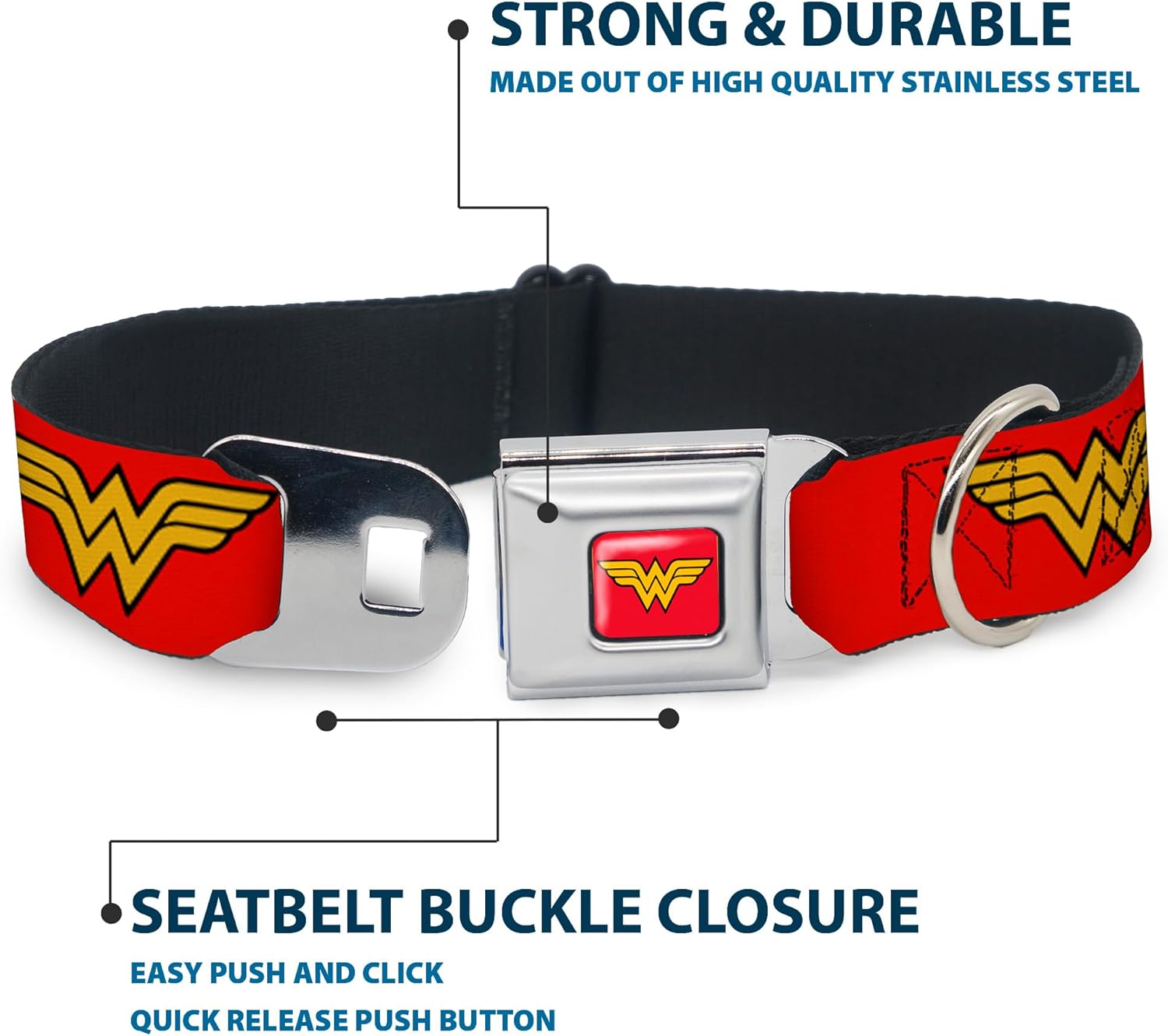 Buckle-Down Seatbelt Buckle Dog Collar - Wonder Woman Logo Red - 1.5" Wide - Fits 18-32" Neck - Large