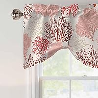 Vista 5 de Cenefa de amarre para ventanas, cortinas náuticas costeras de coral oceánico, cenefas con bolsillo para barra, tratamientos para ventanas
