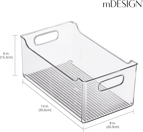 Miniatura 4 de mDesign Ligne Collection - Canasta organizadora de plástico moderna con asas integradas para organización de cocina, estante de refrigerador, cubo,