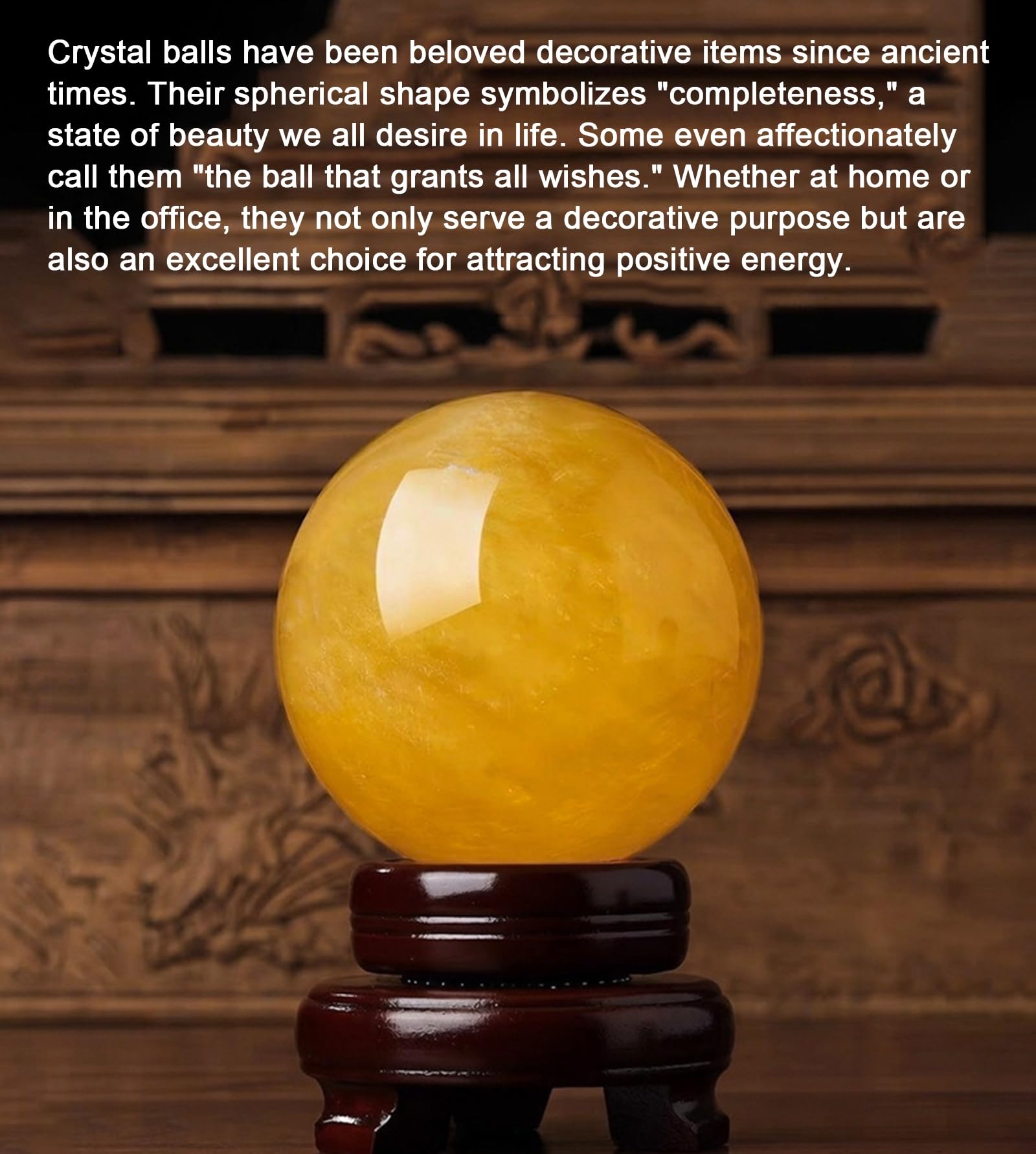 Feng Shui Naturalna Kryształowa Kula Cytrynowa - Kryształ Feng Shui dla Uzdrawiania Bogactwa i Sukcesu Figurka Rzeźby Kryształu Kwarcowego,5.9in