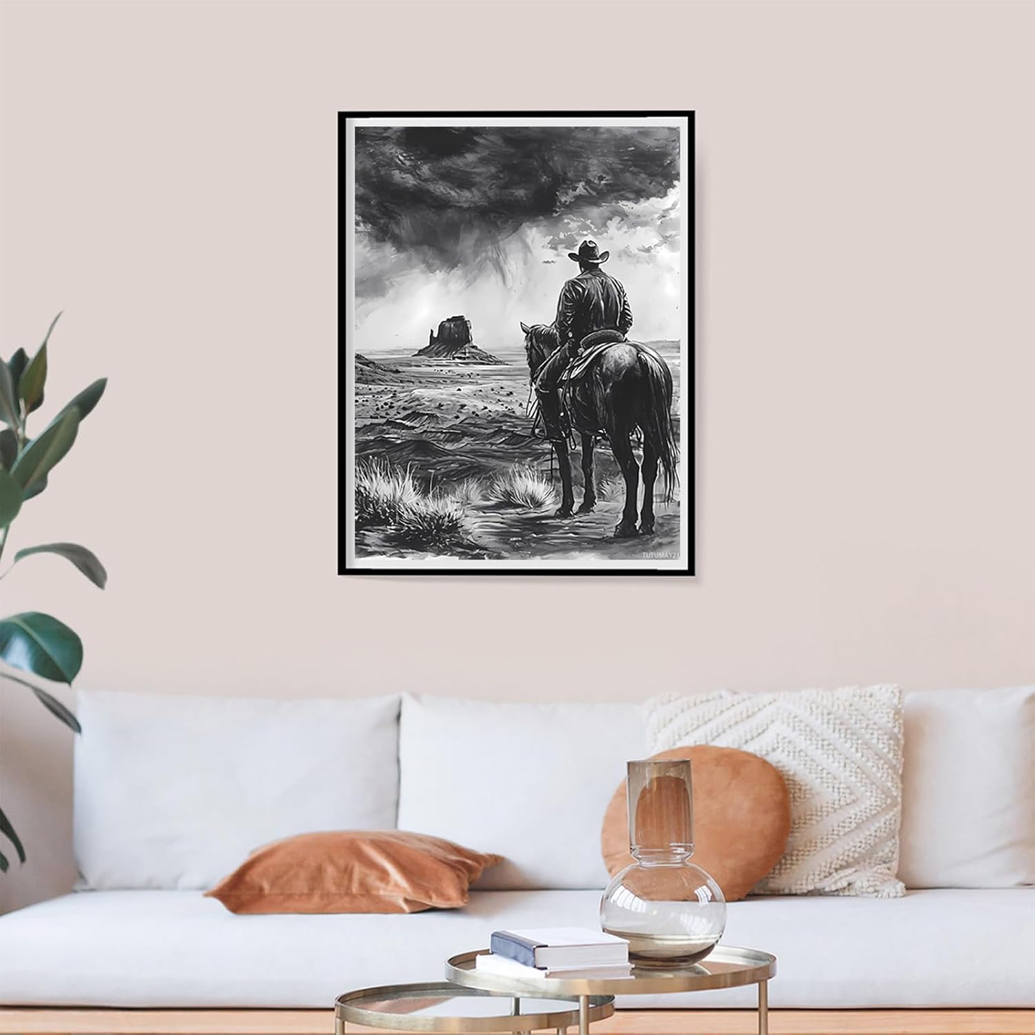 TUTUMAY21 Diamond Art Kit for Adults, 60s Black White Western Cowboy Diamond Painting for Adults Beginners, DIY 5D Diamond Art Painting Kits Craft for Home Wall Decor 12x16inch