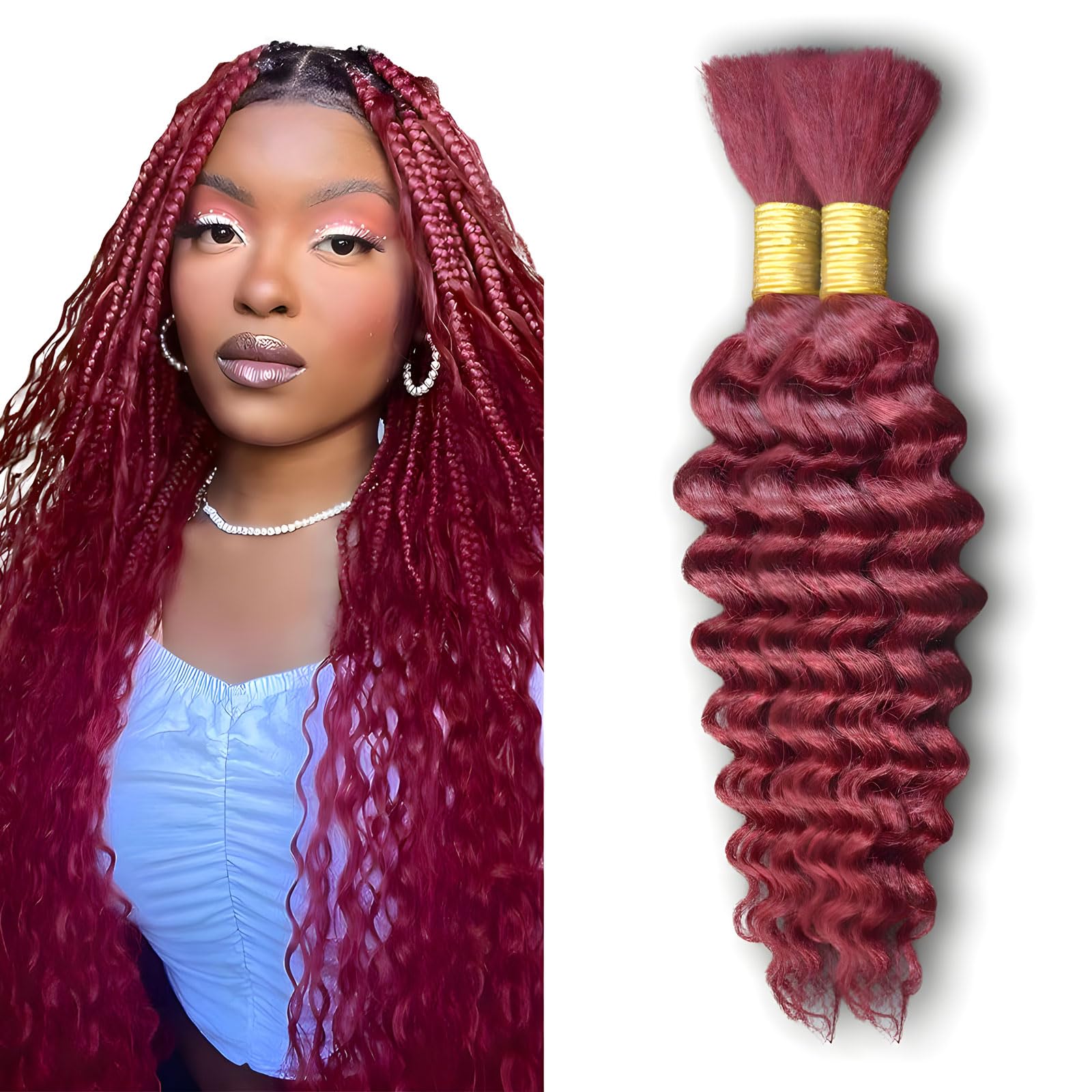 ZFY Human Braiding Hair 100g 14 Inch Deep Wave Bulk Human Hair for Braiding Boho Braids 100% Unprocessed Brazilian Virgin Human Hair Extensions No