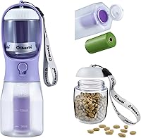 Vista 10 de Botella de agua para perros con contenedor de alimentos y soporte para bolsa de excrementos, cuenco de agua de viaje, dispensador portátil