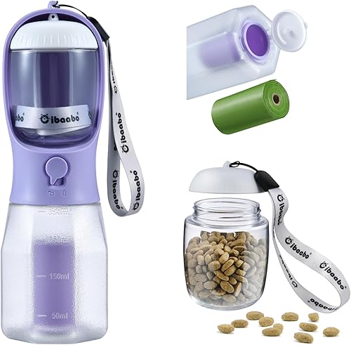 Miniatura 10 de Botella de agua para perros con contenedor de alimentos y soporte para bolsa de excrementos, cuenco de agua de viaje, dispensador portátil