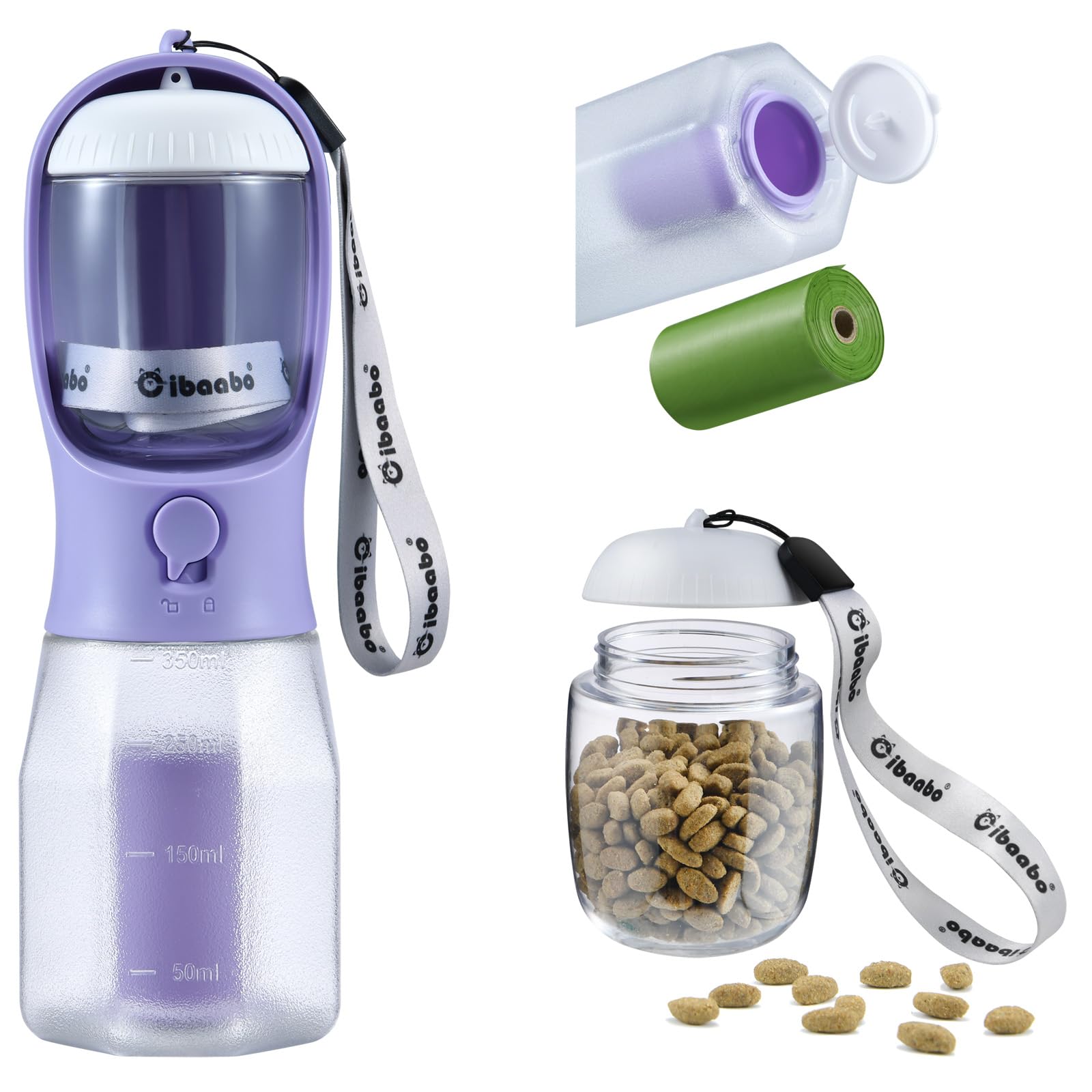 Cibaabo Dog Water Bottle with Food Container &amp; Poop Bag Holder &amp; Filter