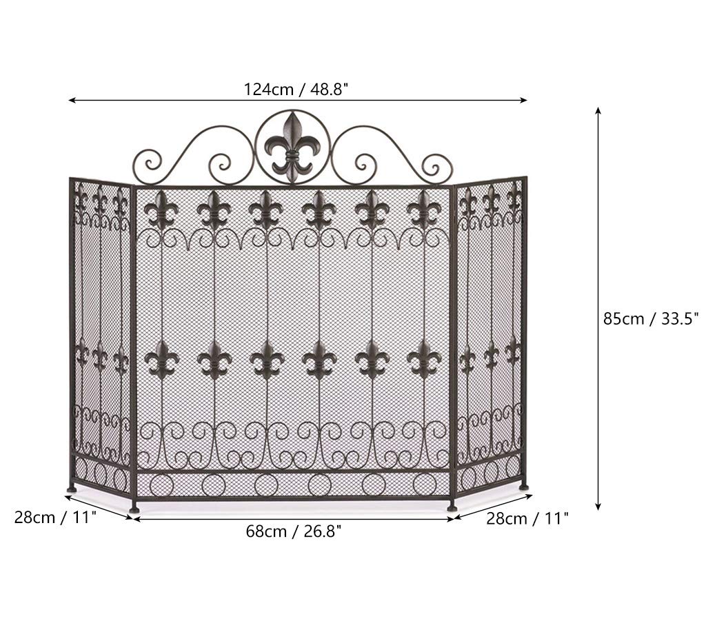 Fireplace Screen Guard, Parafiamma per Camino, Parafiamma in Ferro con Griglia in Acciaio, Parafiamma per Camino e Stufa, Schermo a 3 Pannelli Autoportante, Nero