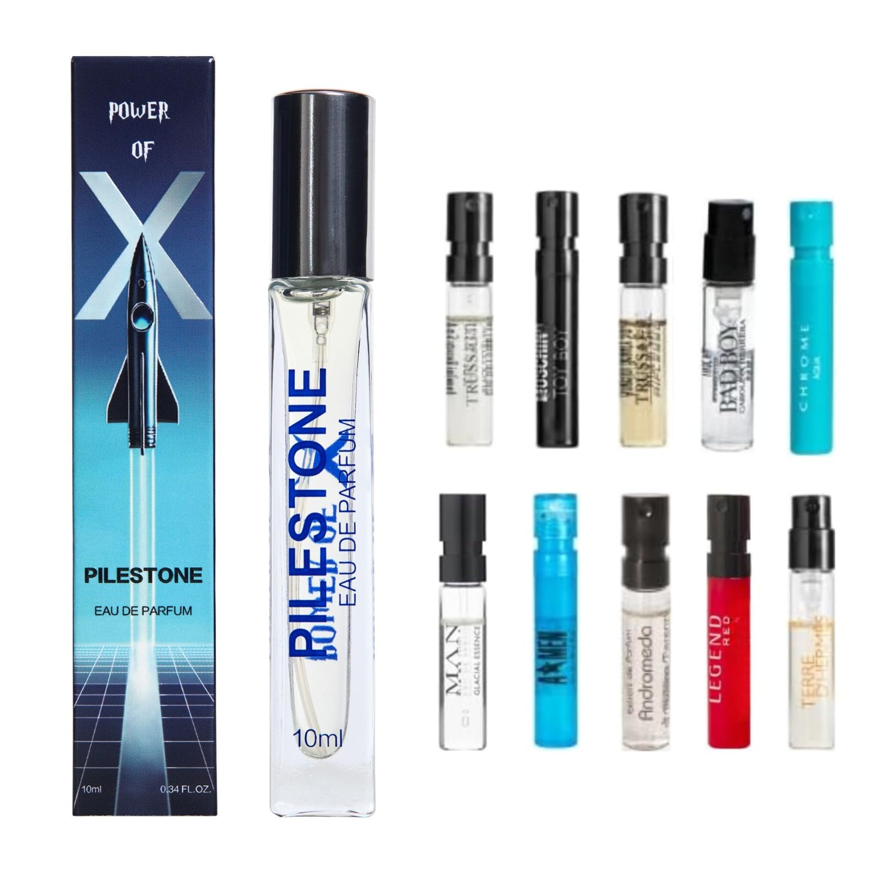 Pilestone Men's Designer Cologne Sampler Set, 10ml Signature Fragrance + 10 Designer-Inspired Cologne Vials – Long-Lasting, Travel Size Sampler Gift