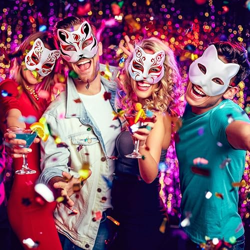 Miniatura 5 de STOBOK 10 máscaras faciales de gato de animales sin pintar en blanco, pintadas a mano, máscara facial blanca para Mardi Gras, fiesta de máscaras,