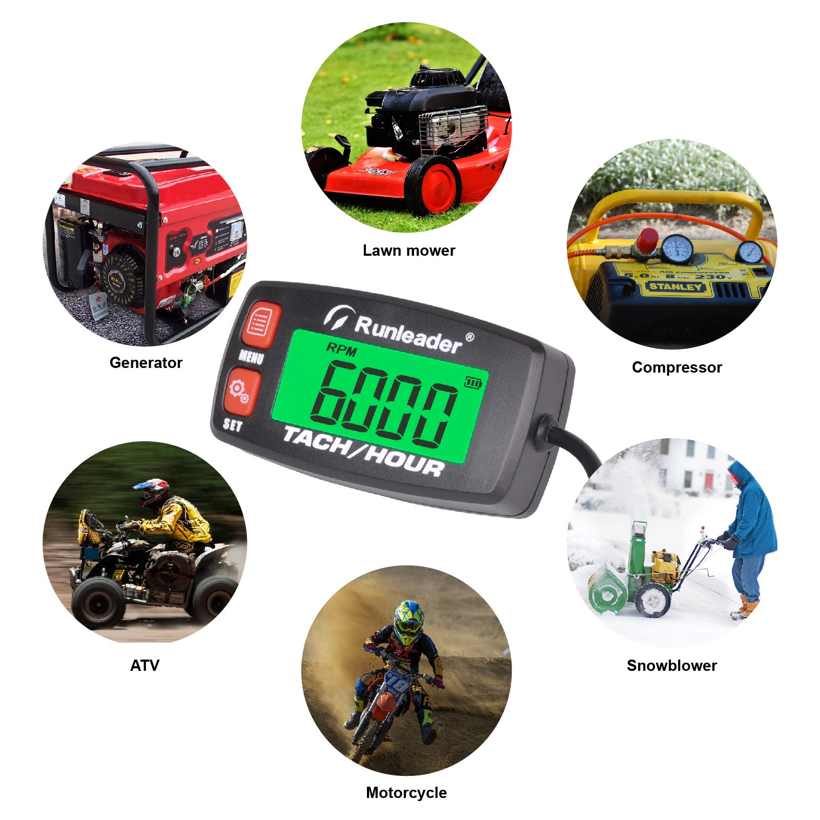 Runleader Digitaler Motorbetriebsstundenzähler, Wartungserinnerung, Drehzahlmesser für Aufsitzrasenmäher Traktor Generator Schneemobilkompressor und gasbetriebene Geräte