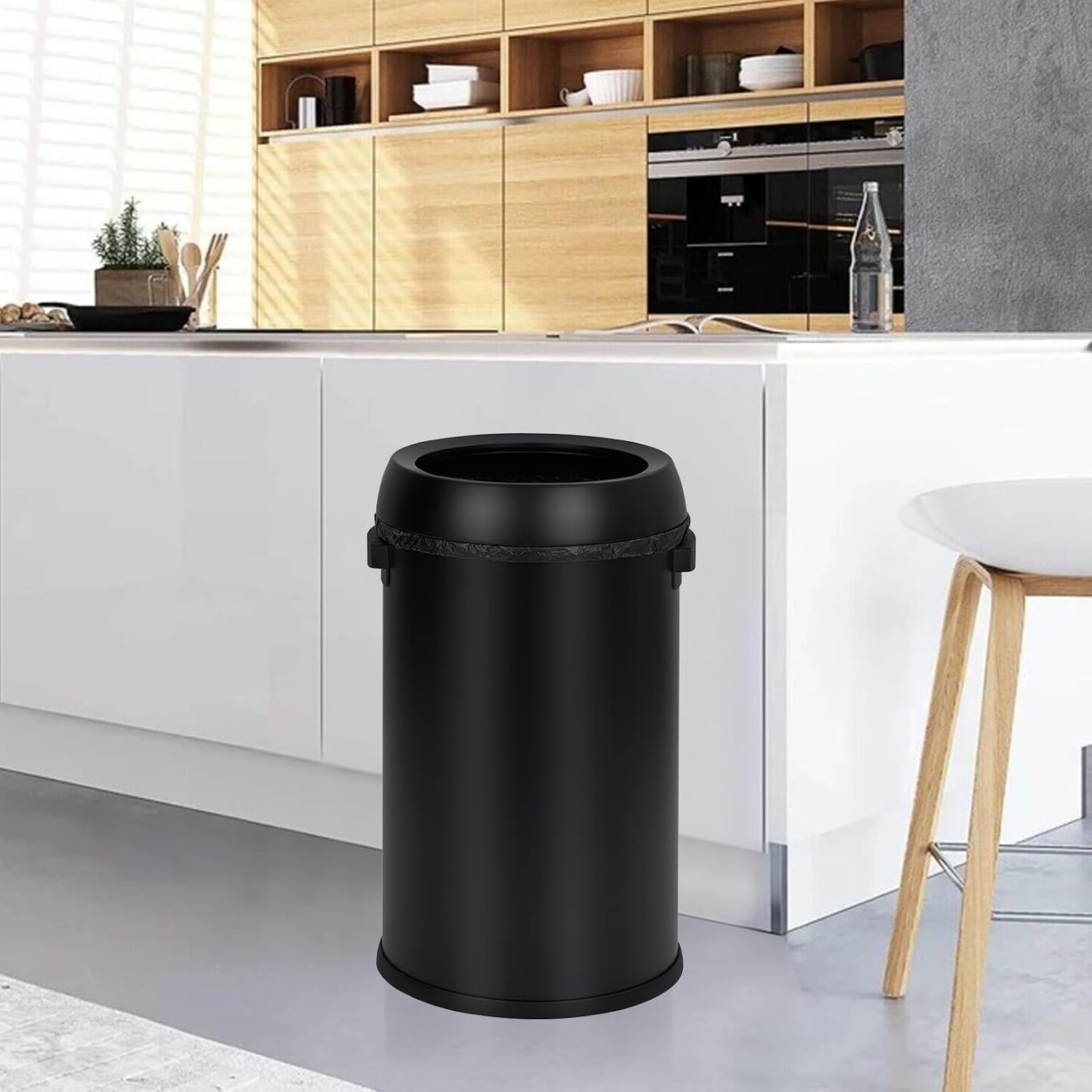 65L / 17 Gallon Commercial Stainless Steel Trash Can with Open Top – Large Capacity Waste Bin for Indoor/Outdoor Use – Suitable for Offices, Cafes, Shopping Malls & Businesses