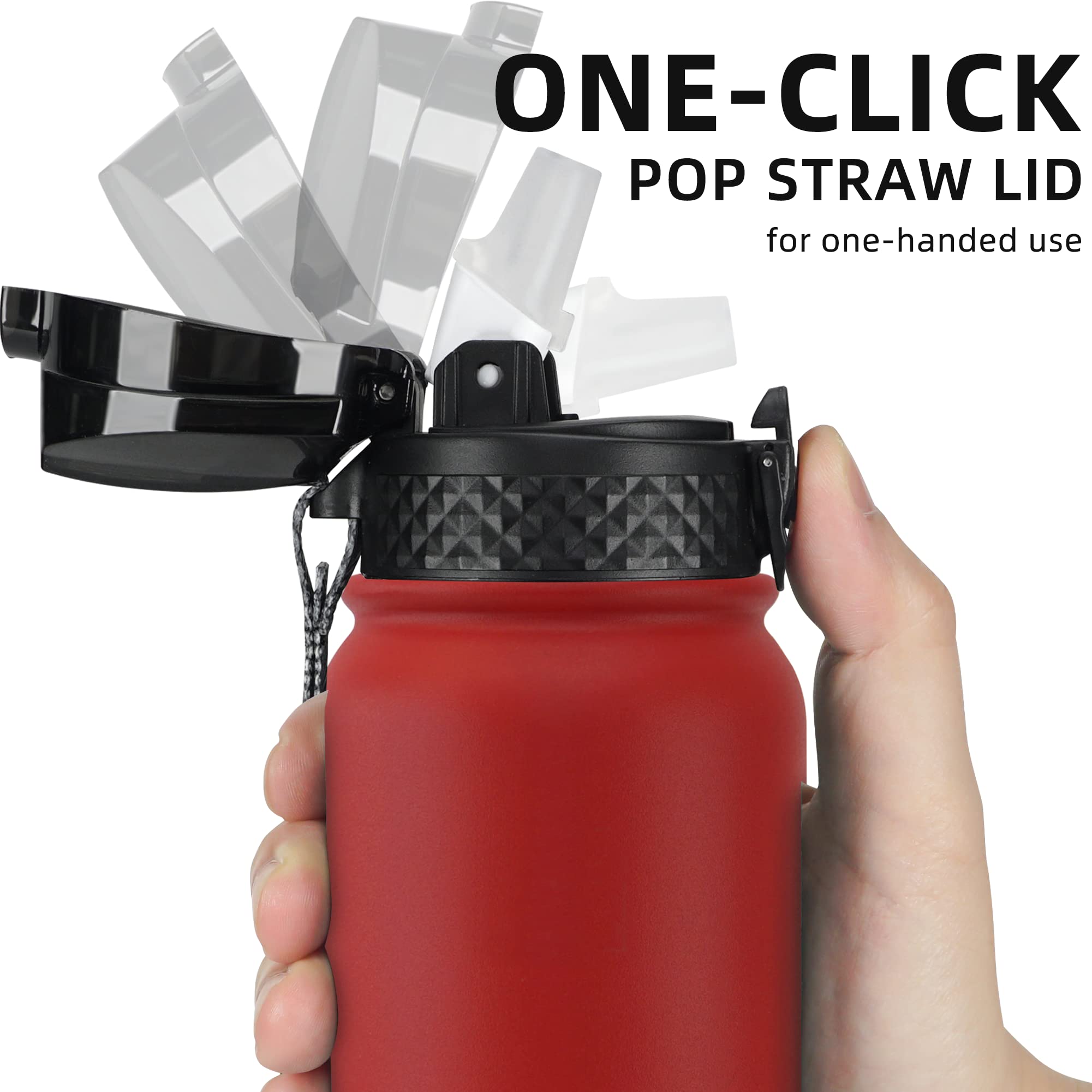 Fanhaw Sportowe butelki na wodę ze stali nierdzewnej, 600 ml, ze słomką, do szkoły, dzieci, mężczyzn i kobiet (czerwone)