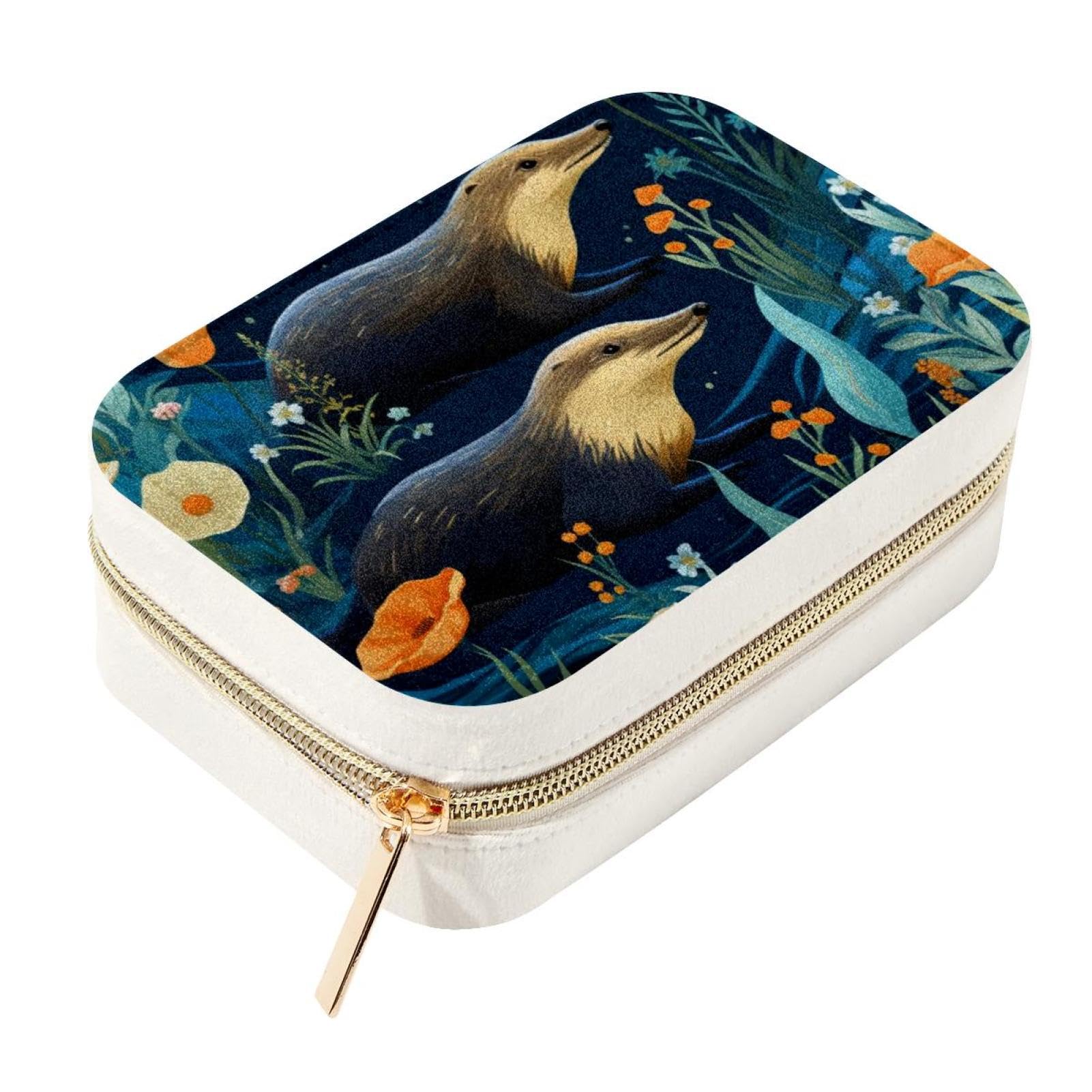 Boîte à bijoux ornithorynque double couche élégante en velours pour bagues