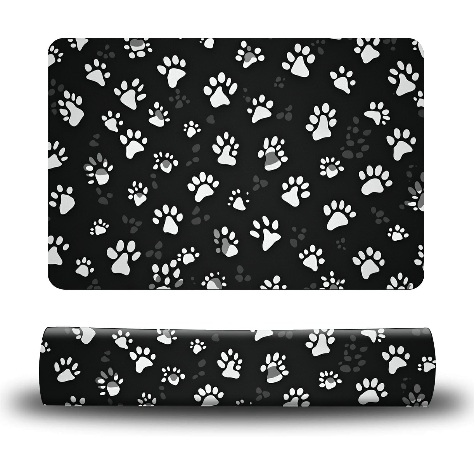 Dikoer Dog Food Mat, 19.6" x 23.6" Absorbent Pet Feeding Mat for Food and Water, Waterproof Diatom Mud Pet Placemat with Non-Slip Rubber Backing, Cat Bowl Mat for Floors - Grey Dog Paw Print