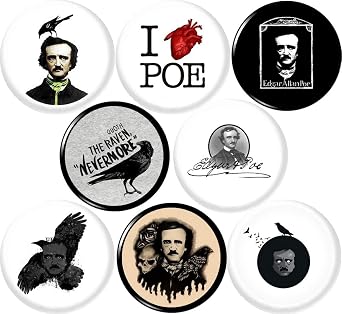 EDGAR ALLAN POE 8 NEW 1" inch 25mm button pin badge quoth the raven nevermore poet baltimore