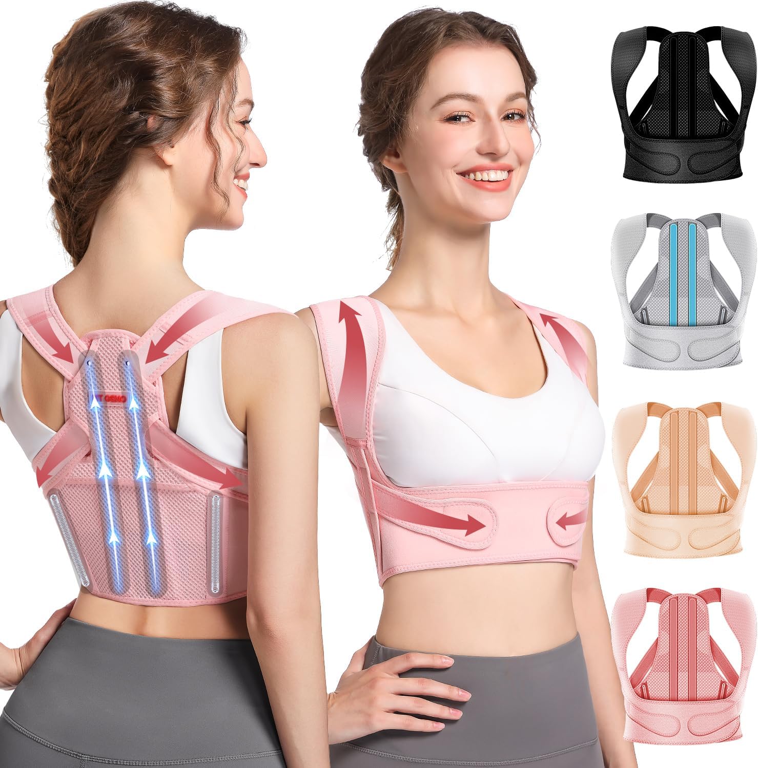 Fit Geno Posture Corrector for Women: Adjustable Lightweight Upper Back Brace for Neck Shoulder & Upper Back Pain Relief - Improve Posture Correct Hunchback Slouching Kyphosis Invisible Under Clothes (M/L Under Bust 32"-45")
