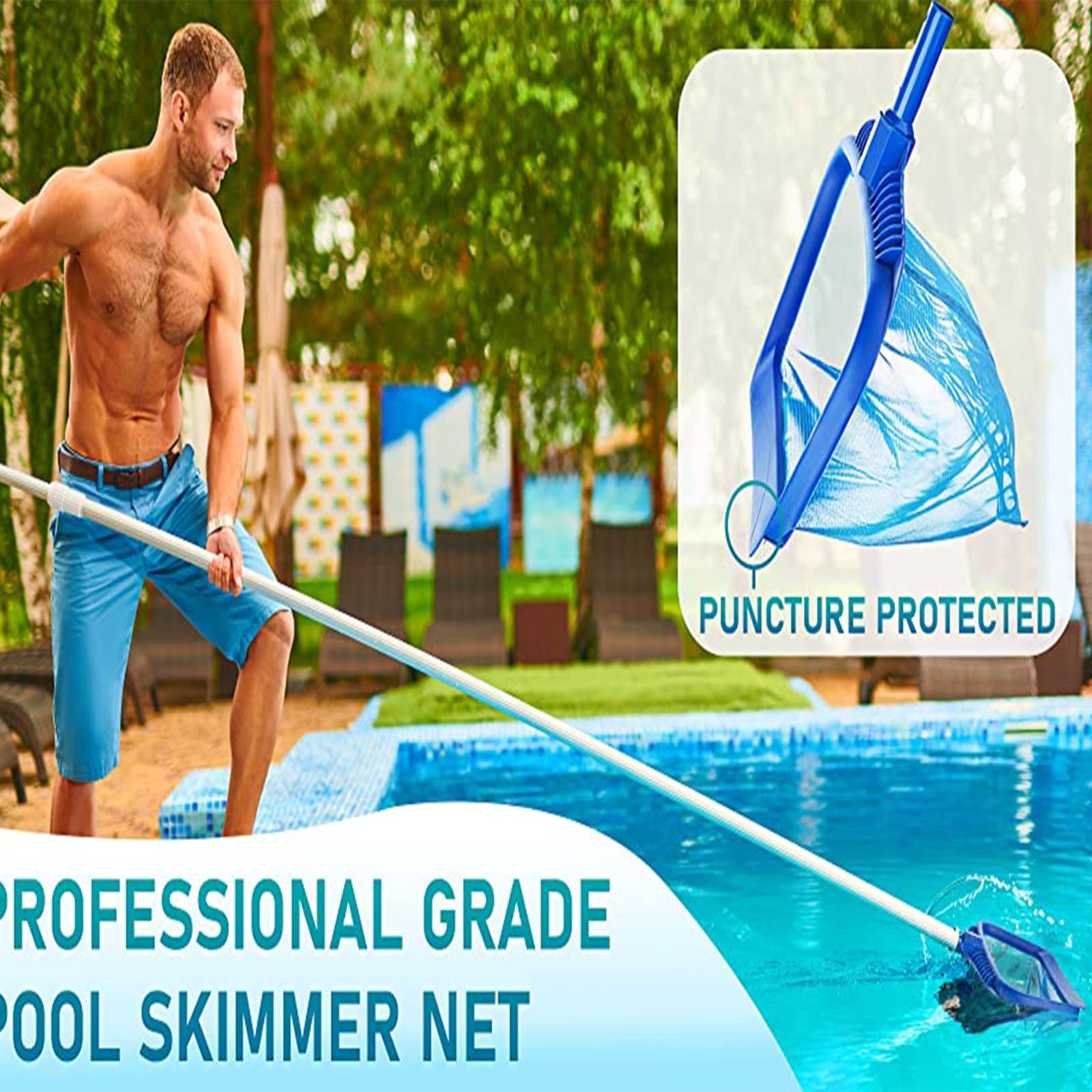 Rete Pulita per Piscina, Retino per Piscina Professionale con Sacca Profonda, Robusto Maglie Fitta per Pulizia Foglie Insetti Detriti, Adatto per Spa, Piscina, Vasche, Fontana, Acquario