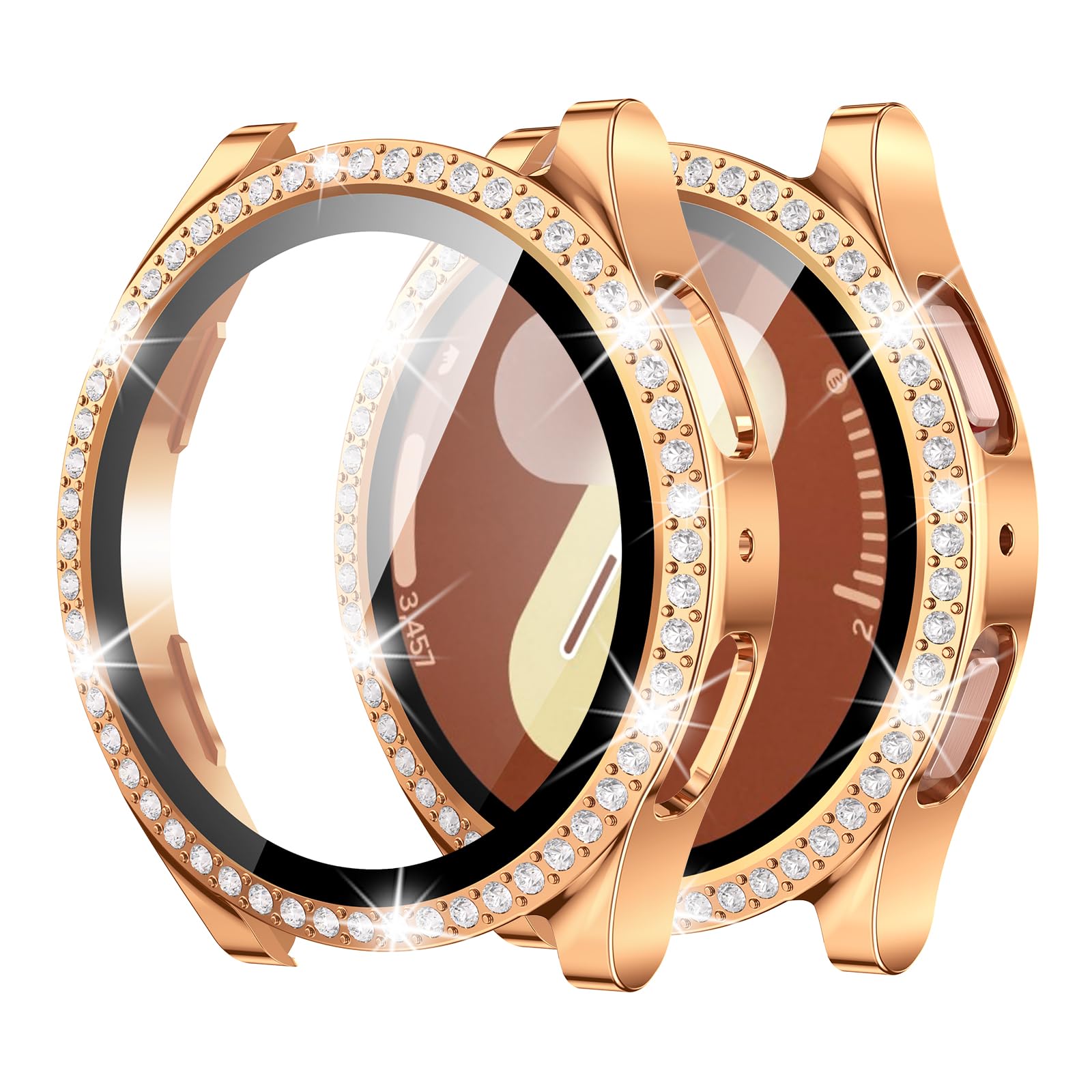 Goton Bling Case Designed for Samsung Galaxy Watch 7 Screen Protector 44mm Accessories - Glitter Diamond Protective Face Cover with Tempered Glass Film