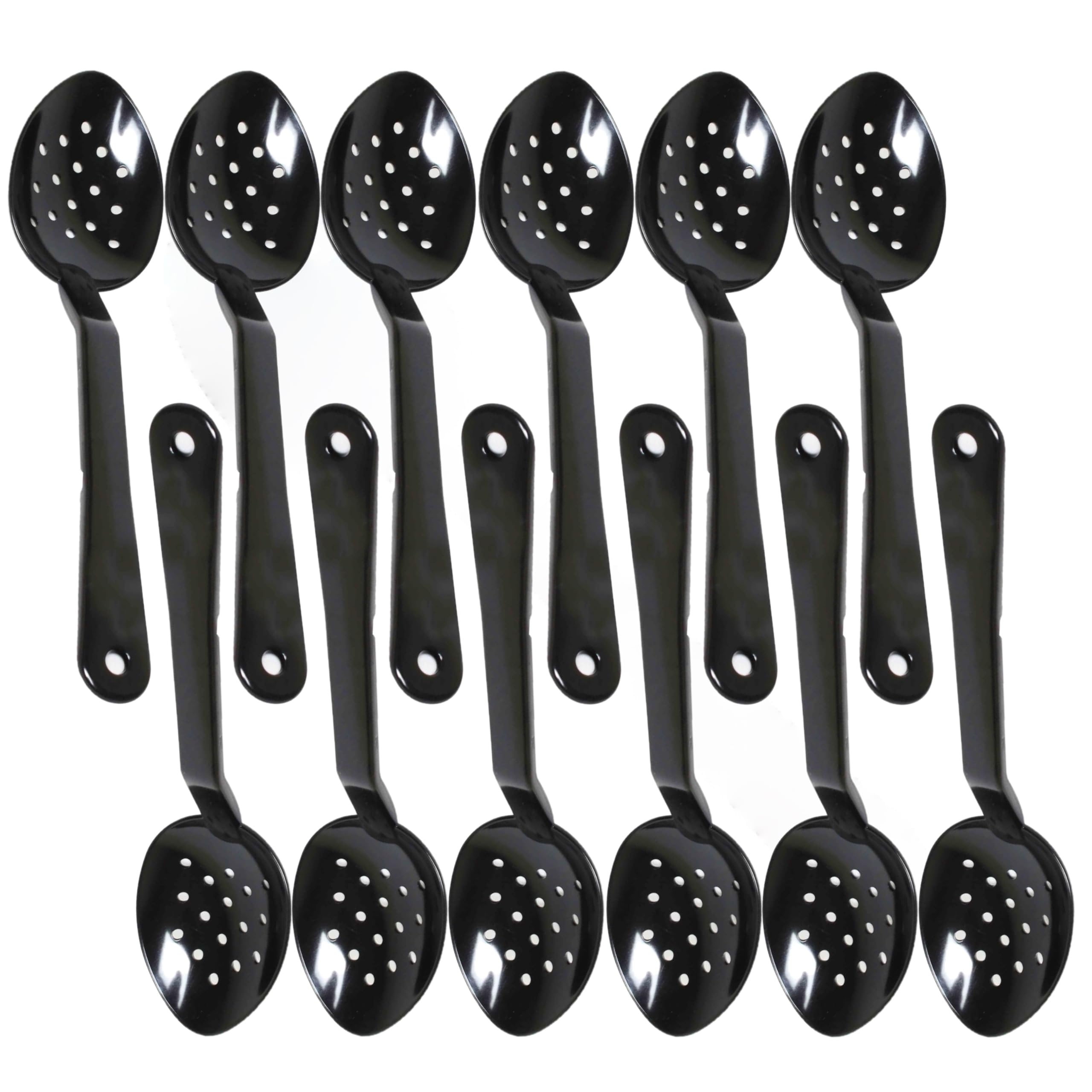 TrueCraftware Set of 12 Perforated 13-Inch Serving Spoon Polycarbonate Black Color- Salad/Buffet Catering Spoons Large Serving Spoons Utensils Serving for Buffet Banquet Flatware Kitchen