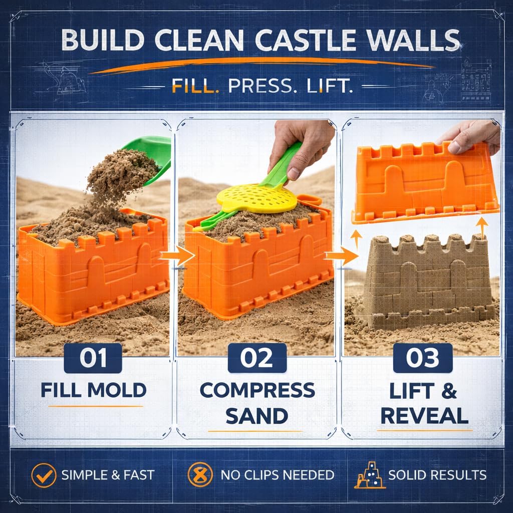 Liberty Imports Beach Builder Create a Sand Castle Pro Building Split Mold Sand Castle Construction, Plastic Beach Toy for Kids (18 Pcs)