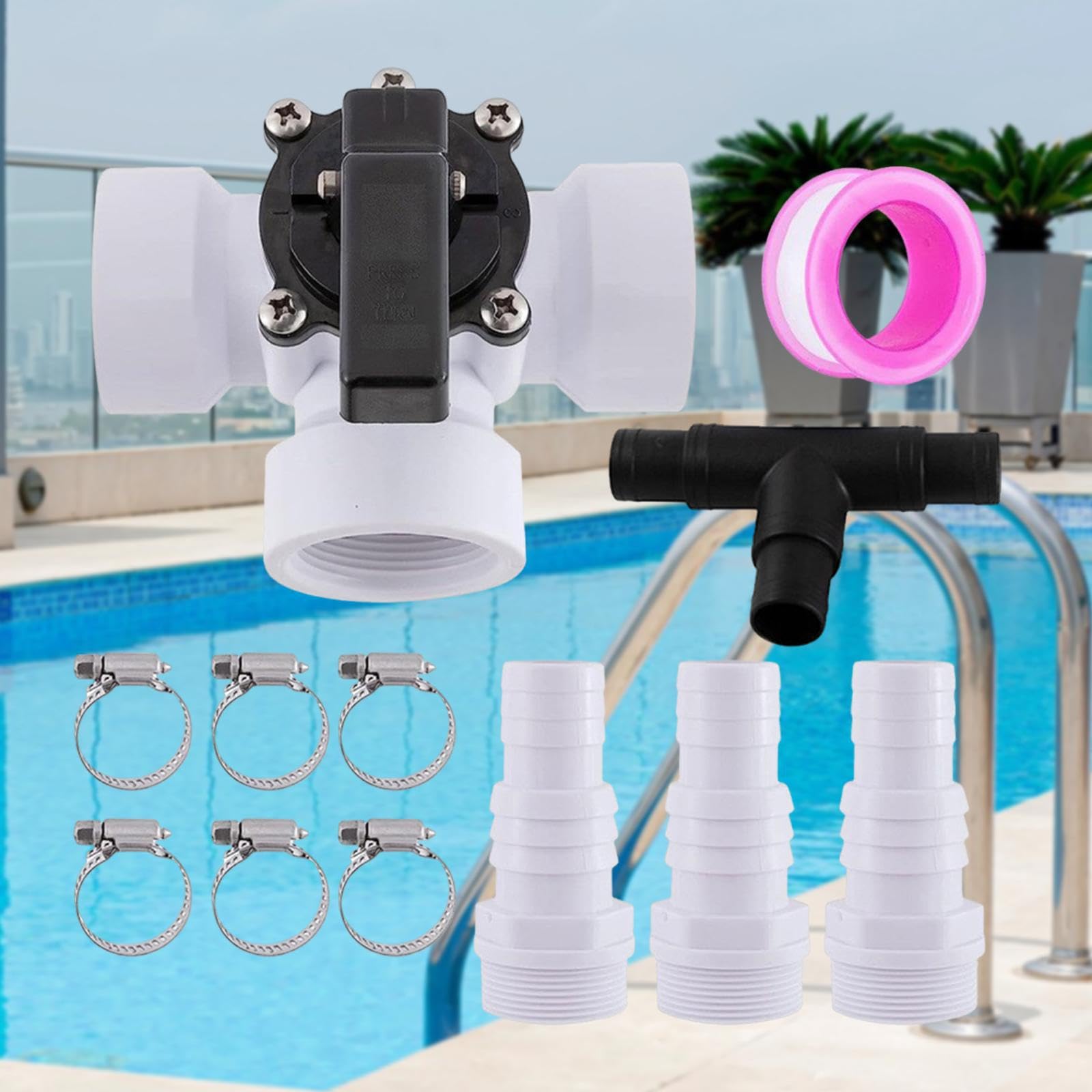 Adaptador de Manguera con válvula desviadora de Piscina, práctico y desviador de 3 vías para una práctica conexión de tubería de PVC.