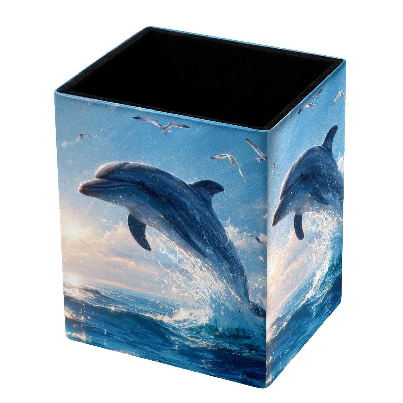 VAPOKF Pencil Holders for Desk, Dolphin Printed Pen Holders Pen Pot Makeup Brushes Storage Desktop Stationery Supplies Organiser for Home Office