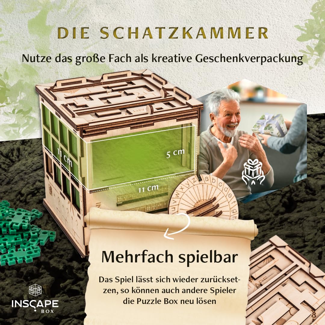 INSCAPE Maya´s Myths - Escape Room Spiel - XL Rätselbox Holz - Escape Box - 3D Puzzle Box - Knobelspiele für Erwachsene - Geburtstagsgeschenk für Erwachsene - Geschenkbox - Cluebox