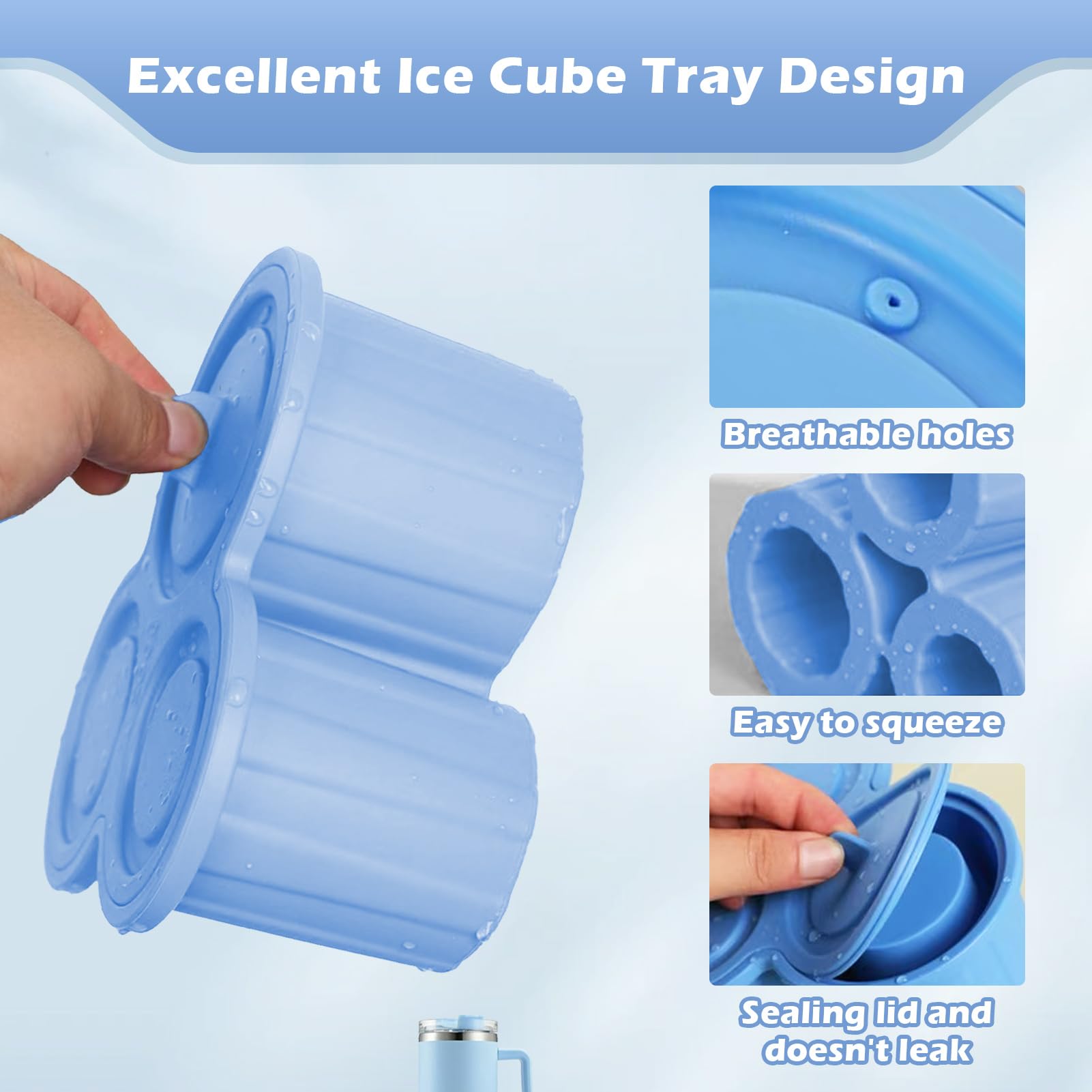 Stampo Per Ghiaccio In Silicone Per Stanley Cup, Forma Cilindrica Cava, 3 Cubetti Grandi, Con Coperchio, Per Tazze 20-40 Once E Cocktail