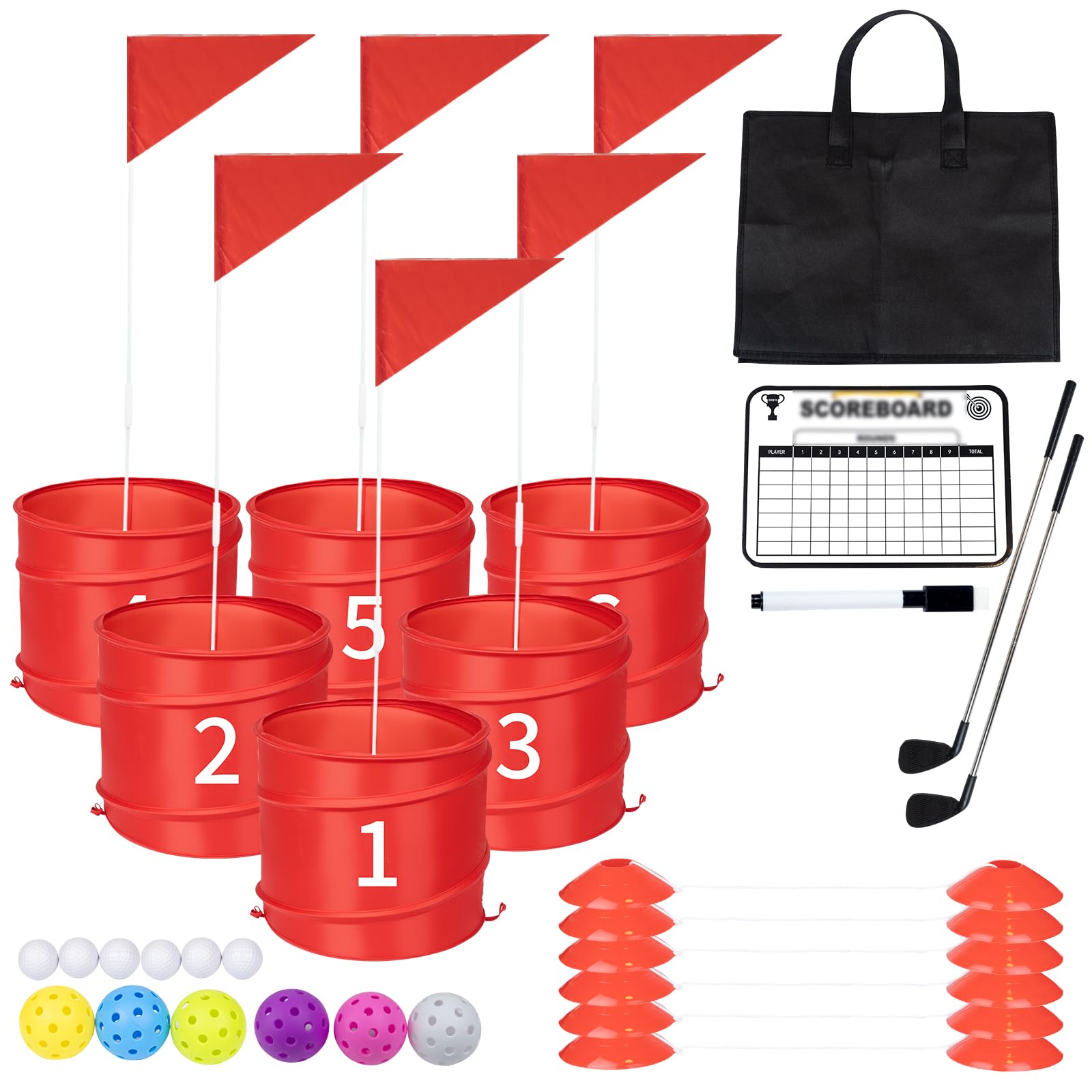 WodGod 6 Holes-Outdoor Backyard Golf Game Set,Outdoor Yard Golf Chipping Game with 2 Clubs,Ball and Flag,Fun for All Crowd, Perfect for Beach,Park,Lawn and Camping