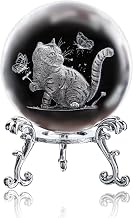 3D Cat Crystal Ball Ornaments Decor for Home Glass Laser Engraved Cats Paperweights Decorative Ball with Stand Crystal Cat Gifts for Women