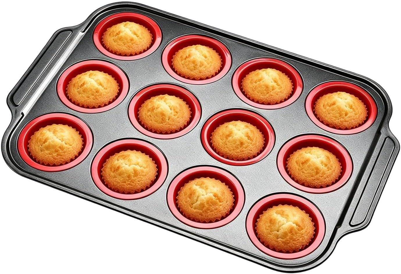 Silicone Cupcake Baking Pans | Bakeware Tray Molds | Reusable Cupcake Pan - for Kitchen Restaurant Apartment Dessert Muffin Tart Pie Omelet Brownie