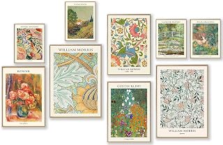 Vintage Eclectic Wall Art Prints Set of 9 - Matisse Van Gogh Monet William Morris Maximalist Boho Posters Unframed Canvas