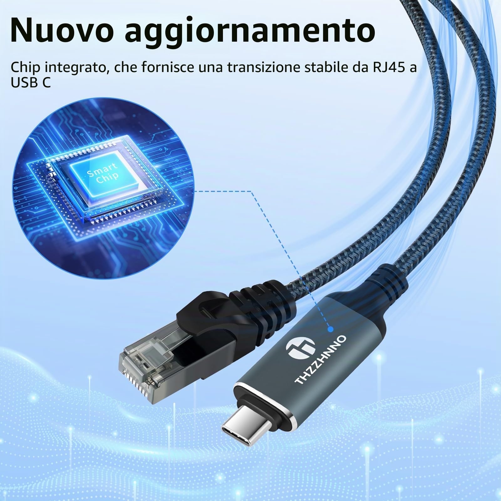 Cavo Adattatore USB C a Ethernet 10M, Tipo C a RJ45 LAN Gigabit, collegato direttamente, Compatibile con Thunderbolt 3/4 per MacBook Pro/Air, iPad Pro, iPhone serie 15, Galaxy S24